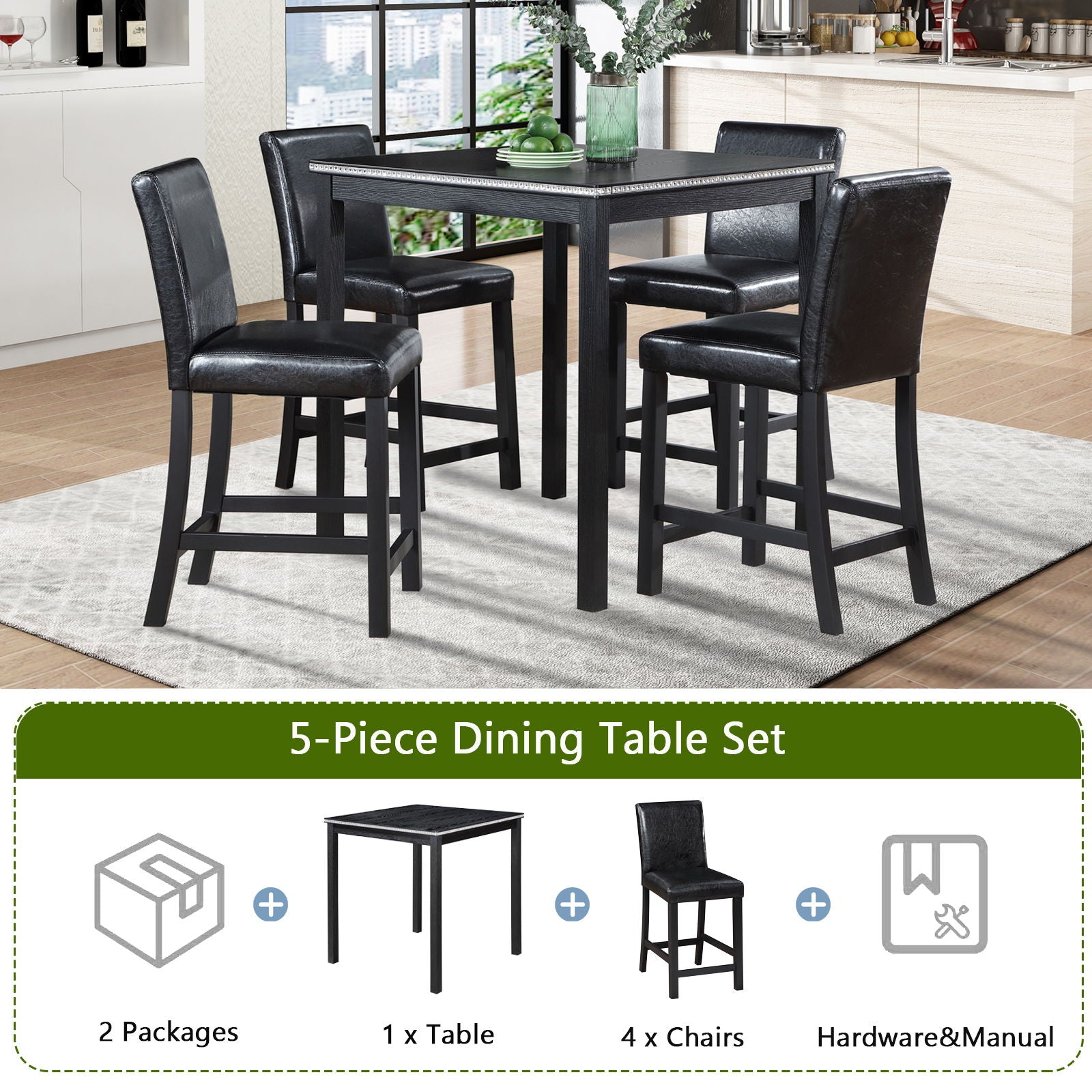 5 Pieces Counter Height Table Set, Kitchen Table With Square Table And 4 Upholstered Chairs - Best Buy Furniture