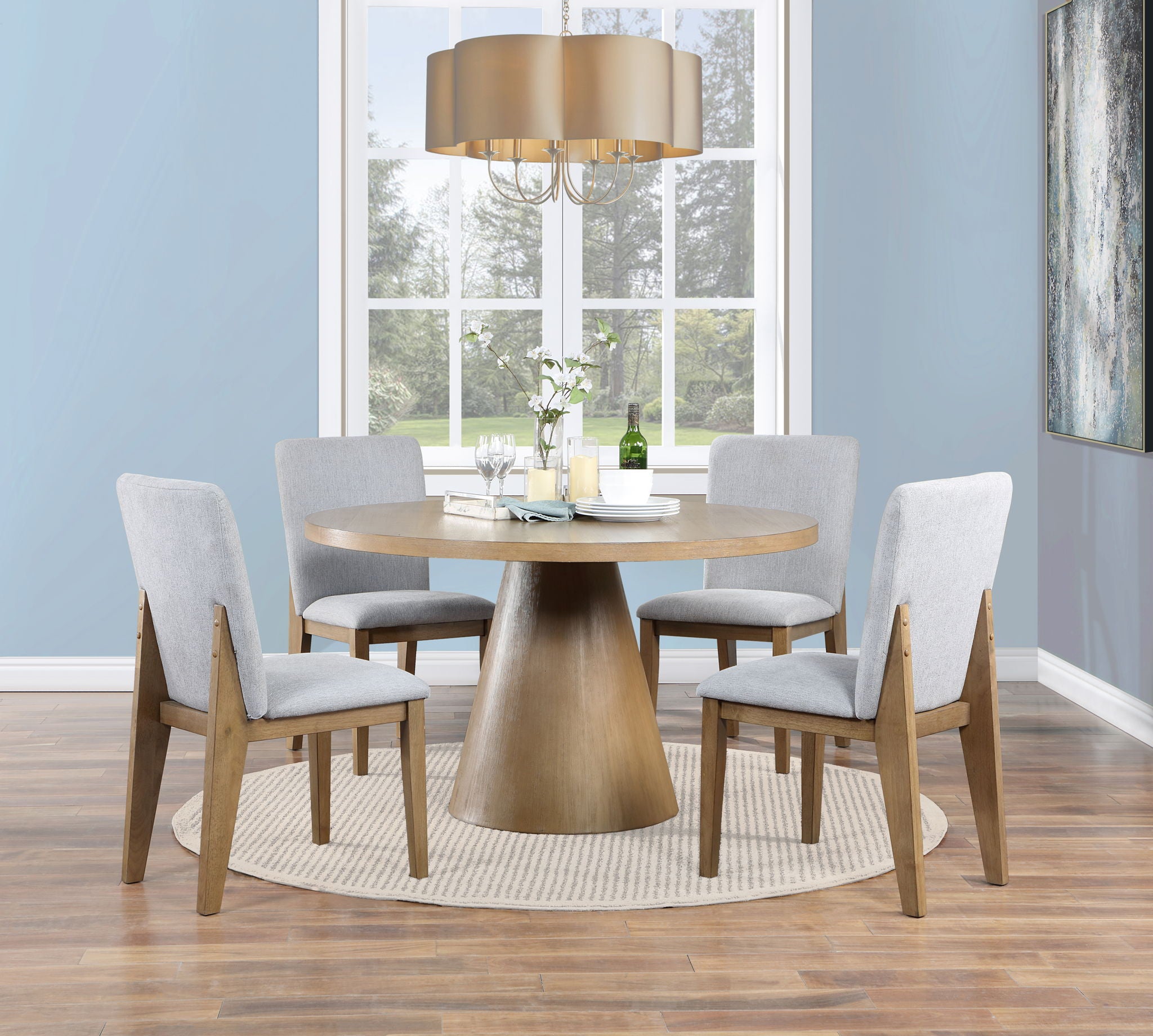 Delphine - Round Dining Table Set With Chairs (Set of 5) - Oak Finish And Gray - Best Buy Furniture