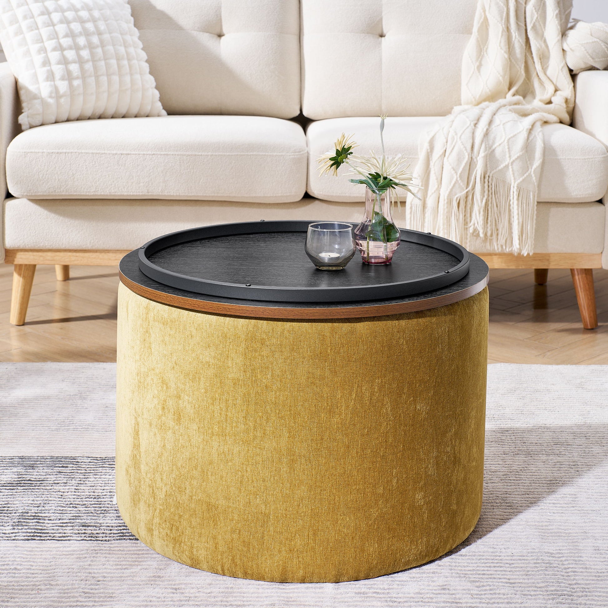 Classic 2 Piece Round Storage Ottoman Set With Drum Shaped Stool - Best Buy Furniture