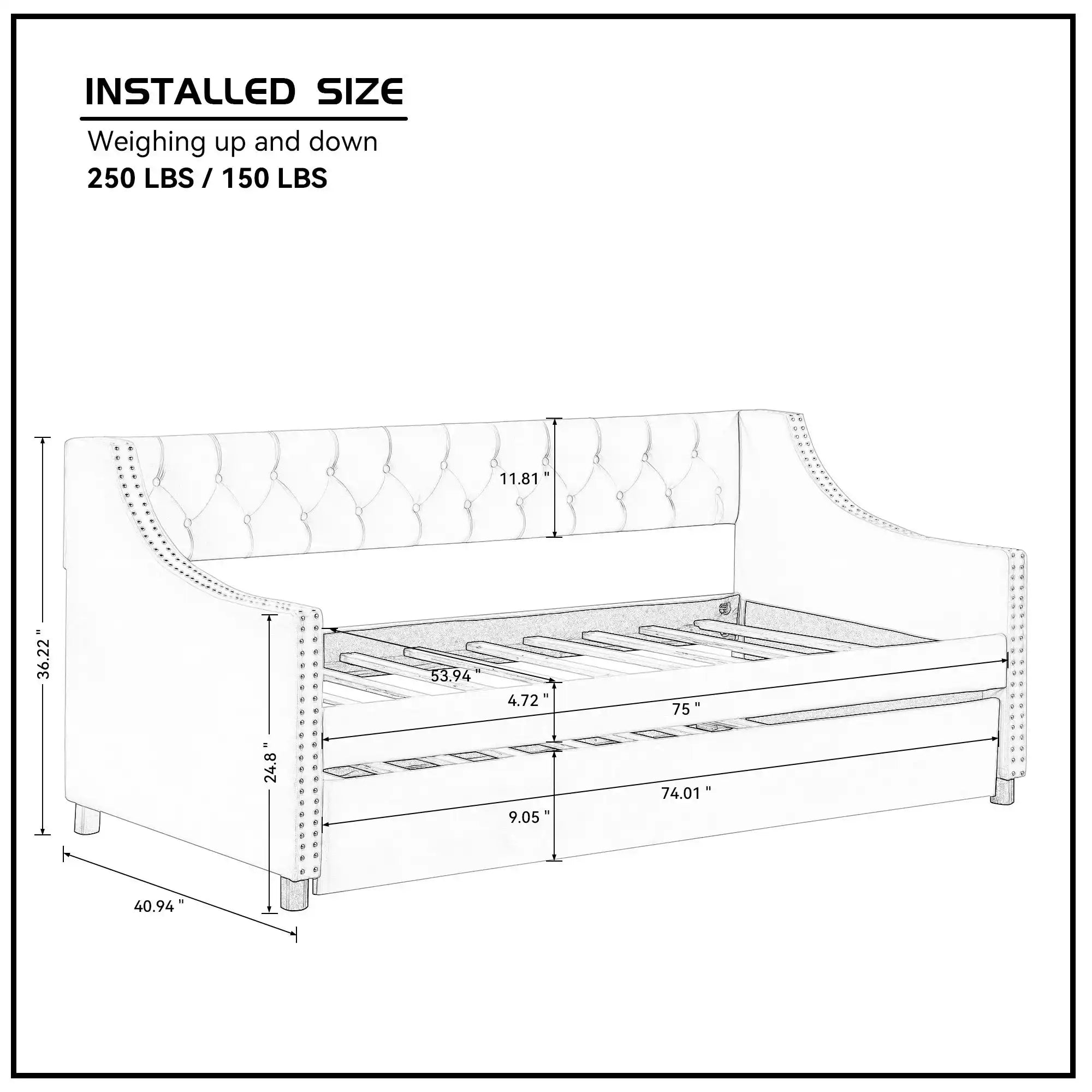 Twin Size Upholstered Daybed with Trundle, Wood Frame, Beige - Best Buy Furniture
