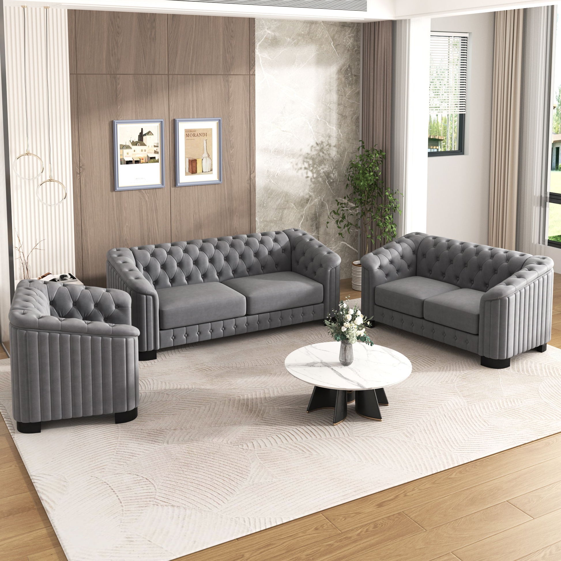 Upholstered 3 Piece Sofa Set With Legs - Best Buy Furniture