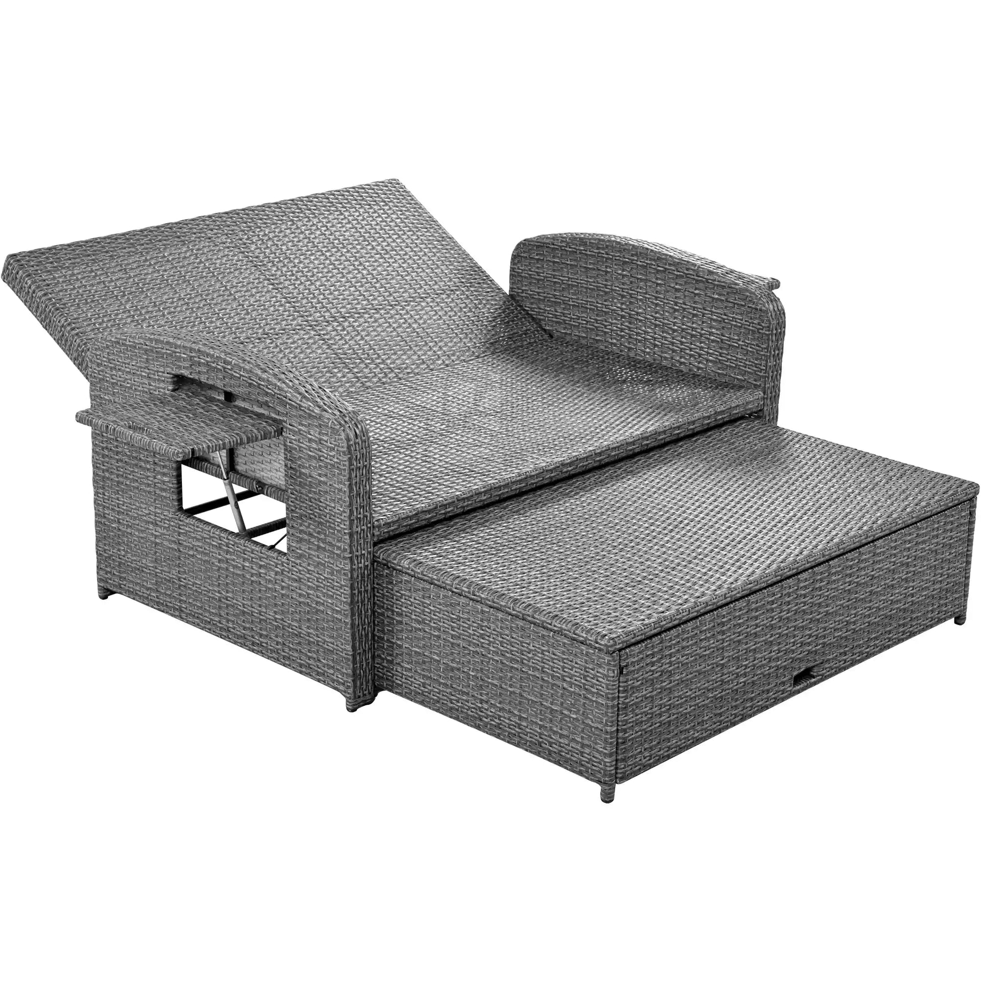 SunNest Wicker Rattan Double Chaise Lounge, 2-Person Reclining Daybed with Adjustable Back and Cushions - Best Buy Furniture