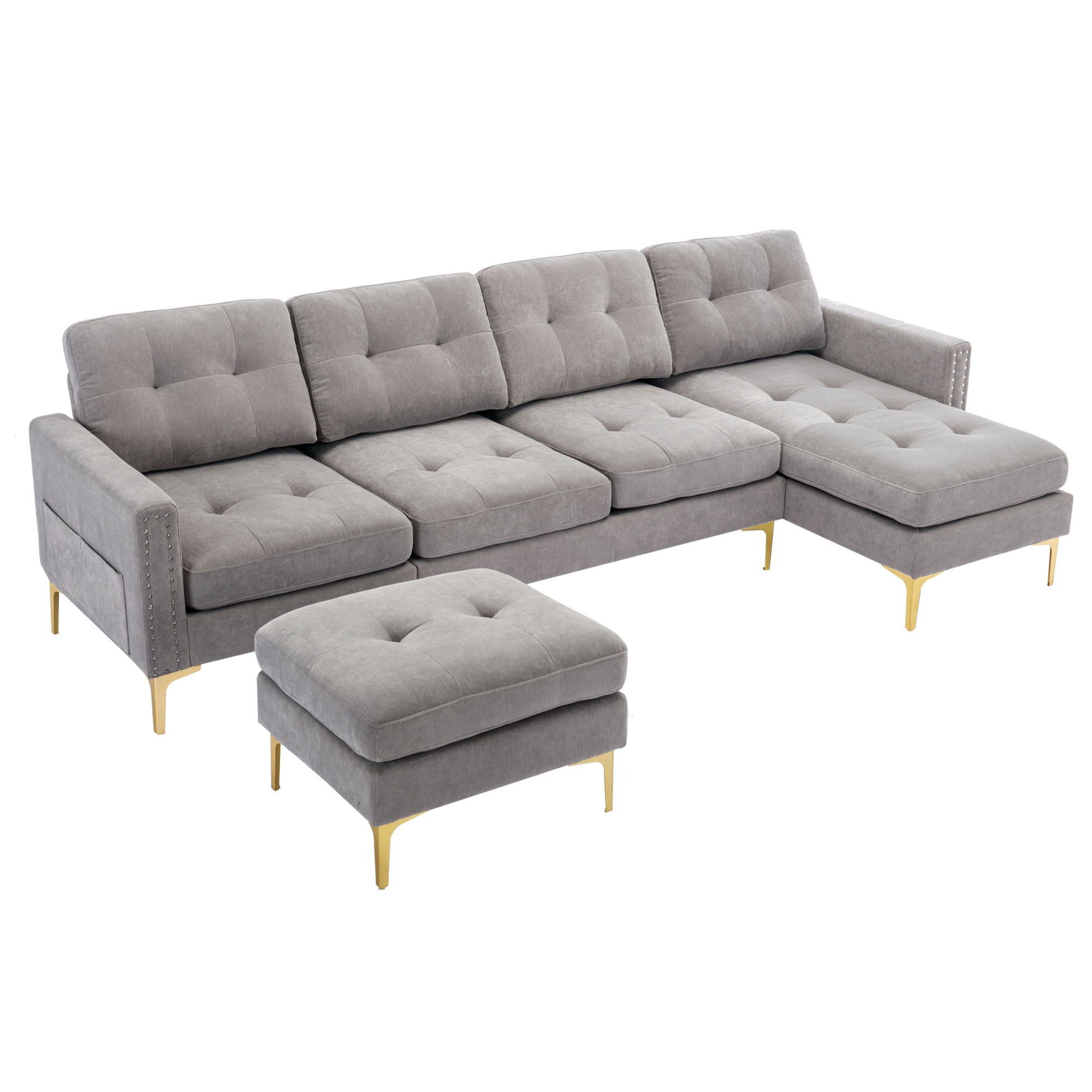 Modern L - Shape Convertible Sectional Sofa With Movable Ottoman - Best Buy Furniture
