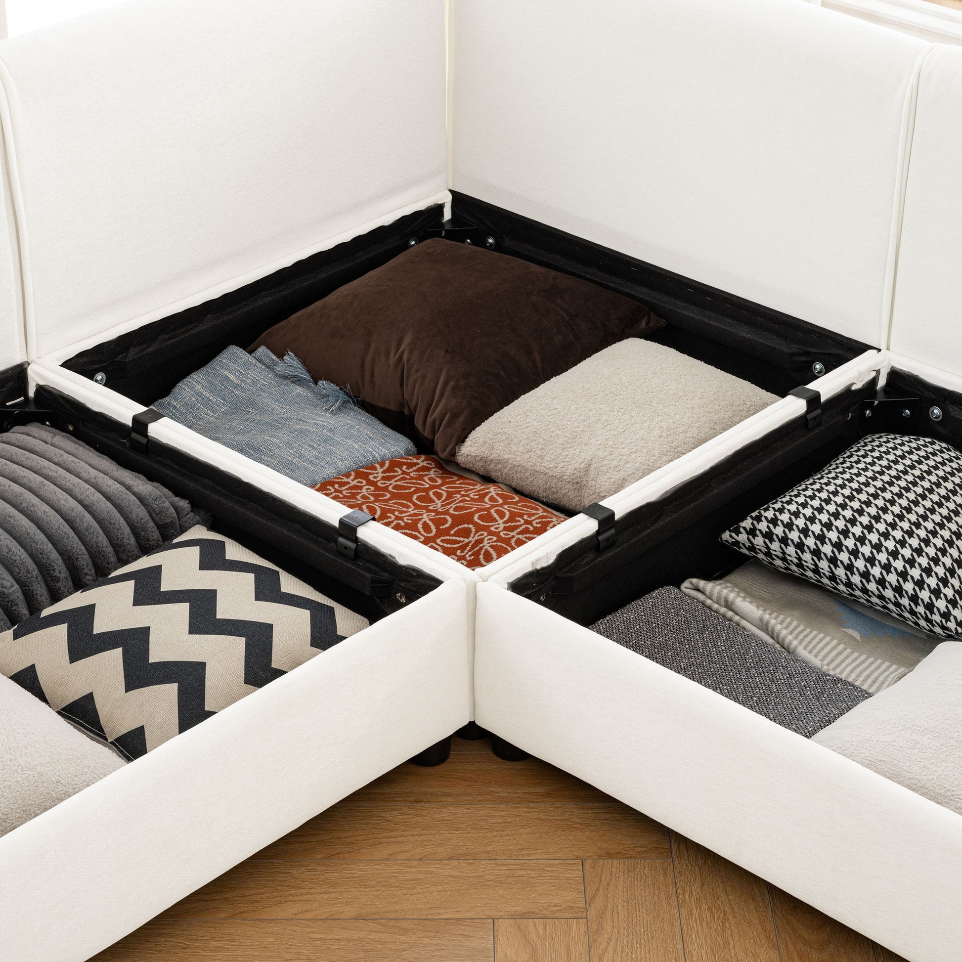 Contemporary Elegant White Chenille Sofa With Storage And Ottoman - Best Buy Furniture