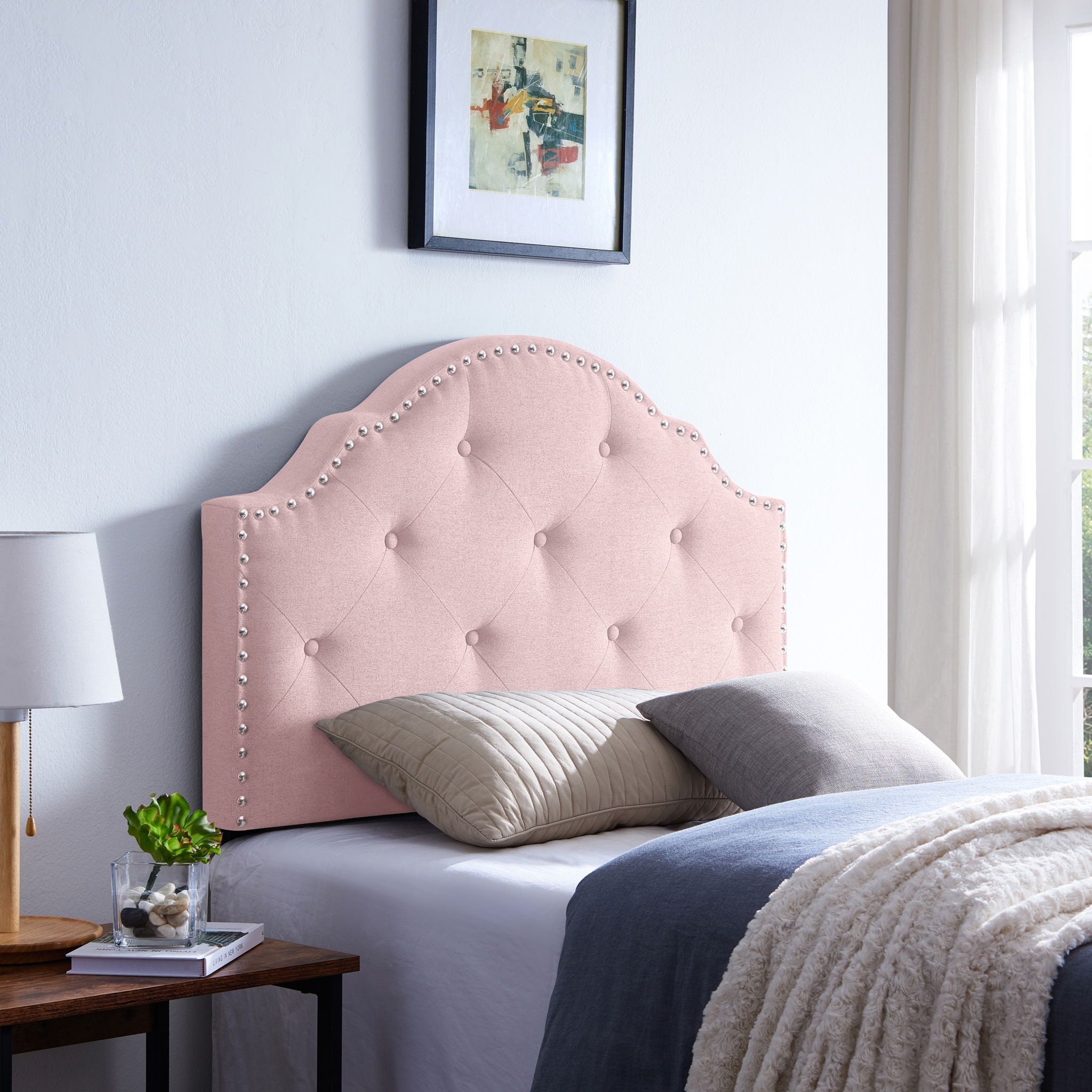 Flanner - Contemporary Fabric Upholstered Twin Headboard - Blush - Best Buy Furniture