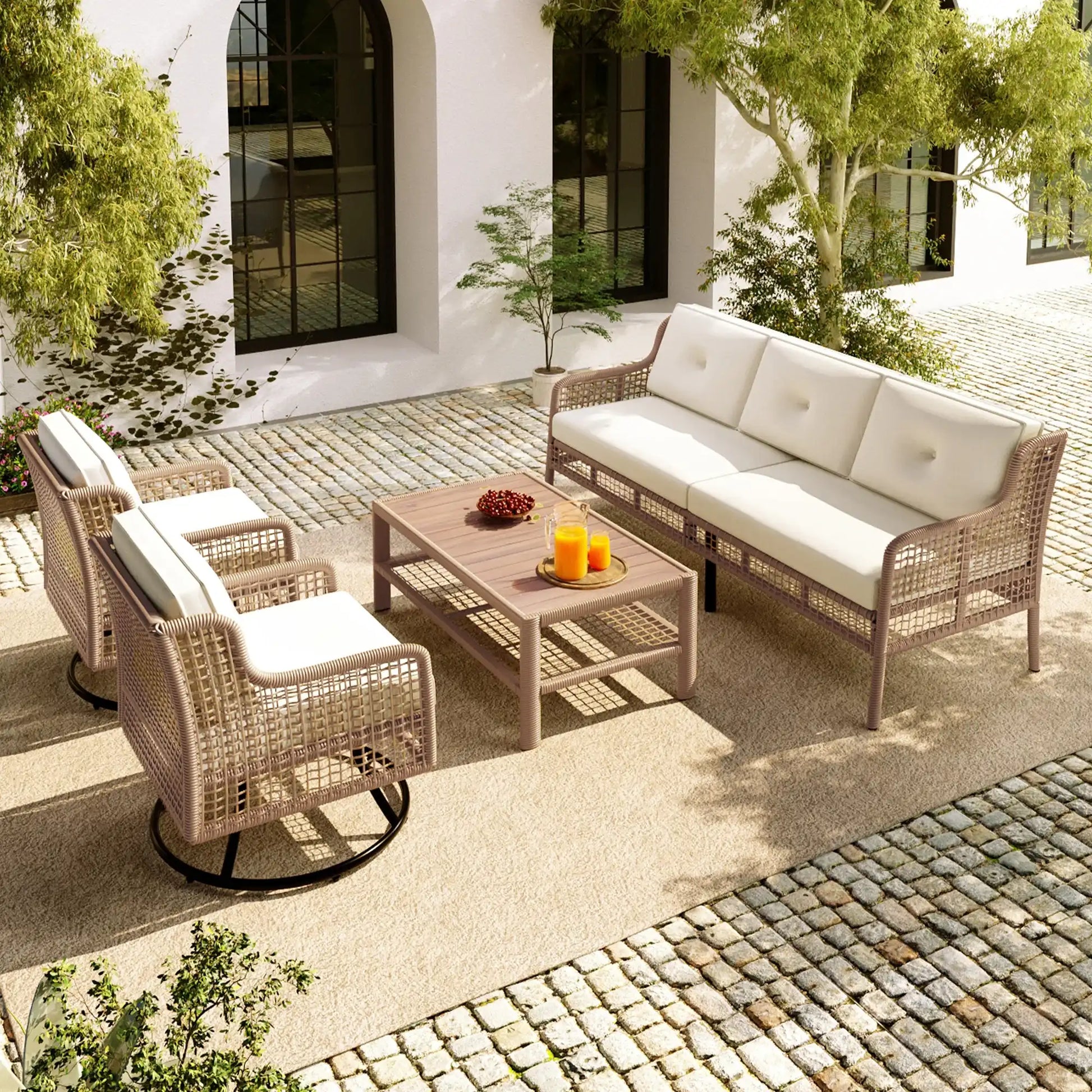 4 Piece Sectional Rattan Patio Furniture Set with Swivel Chairs - Best Buy Furniture