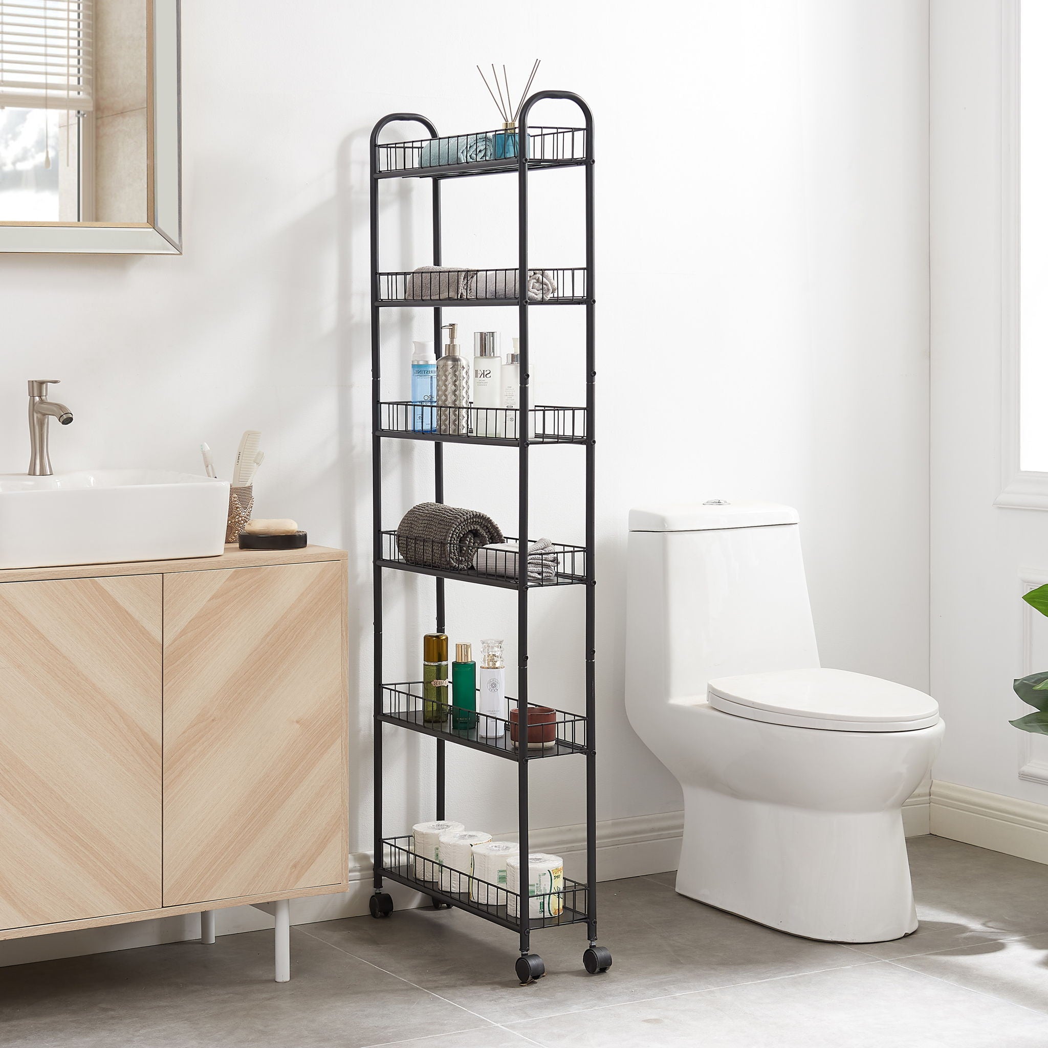 6 Tier Rolling Cart Gap Kitchen Slim Slide Out Storage Tower Rack With Wheels, 6 Baskets, Kitchen, Bathroom Laundry Narrow Piaces Utility Cart - Black - Best Buy Furniture