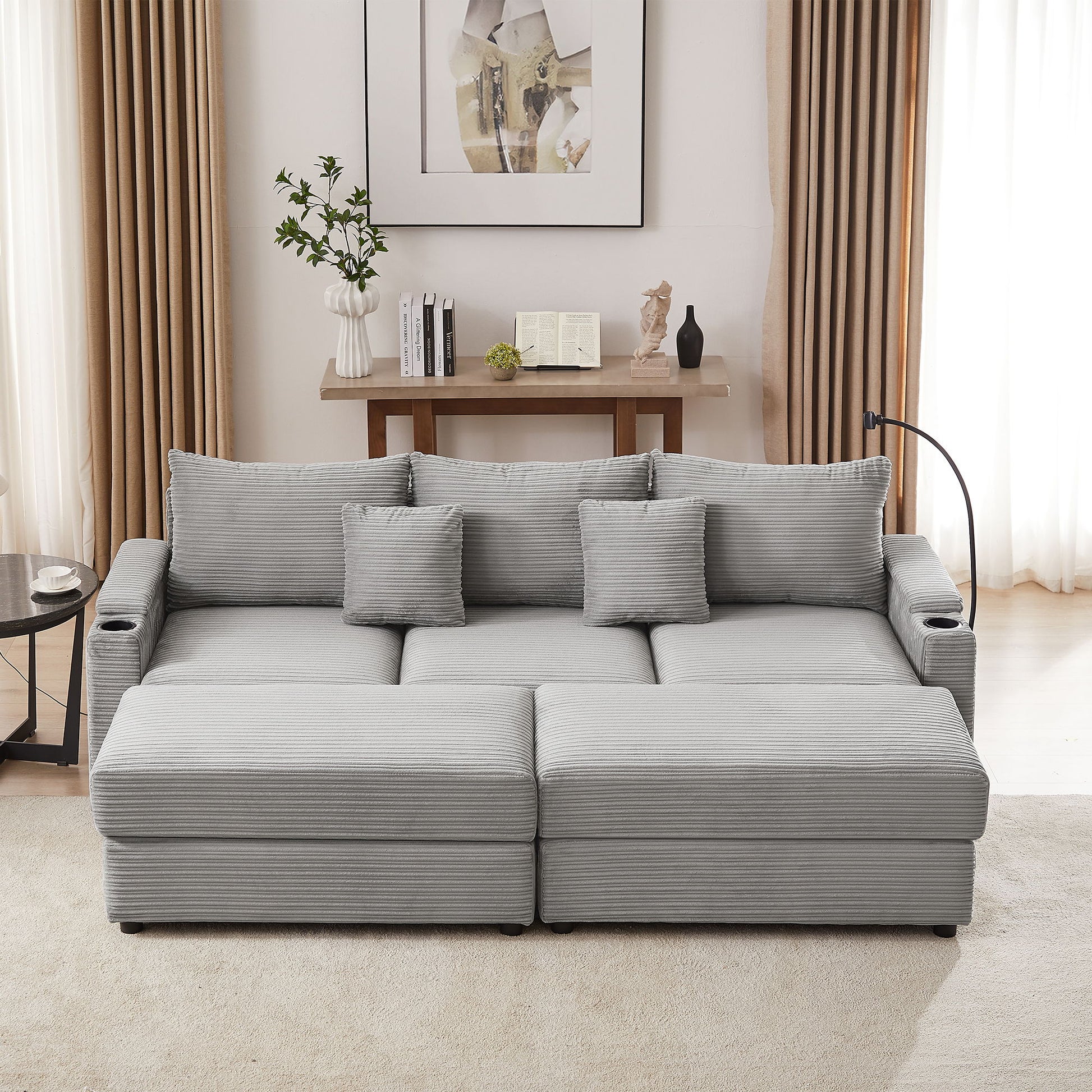Modern Style Loveseat Sofa Sectional Sofa Couch With Storage Space, A Movable Ottoman, Two USB Ports, Two Cup Holders, A Phone Holder For Living Room - Best Buy Furniture