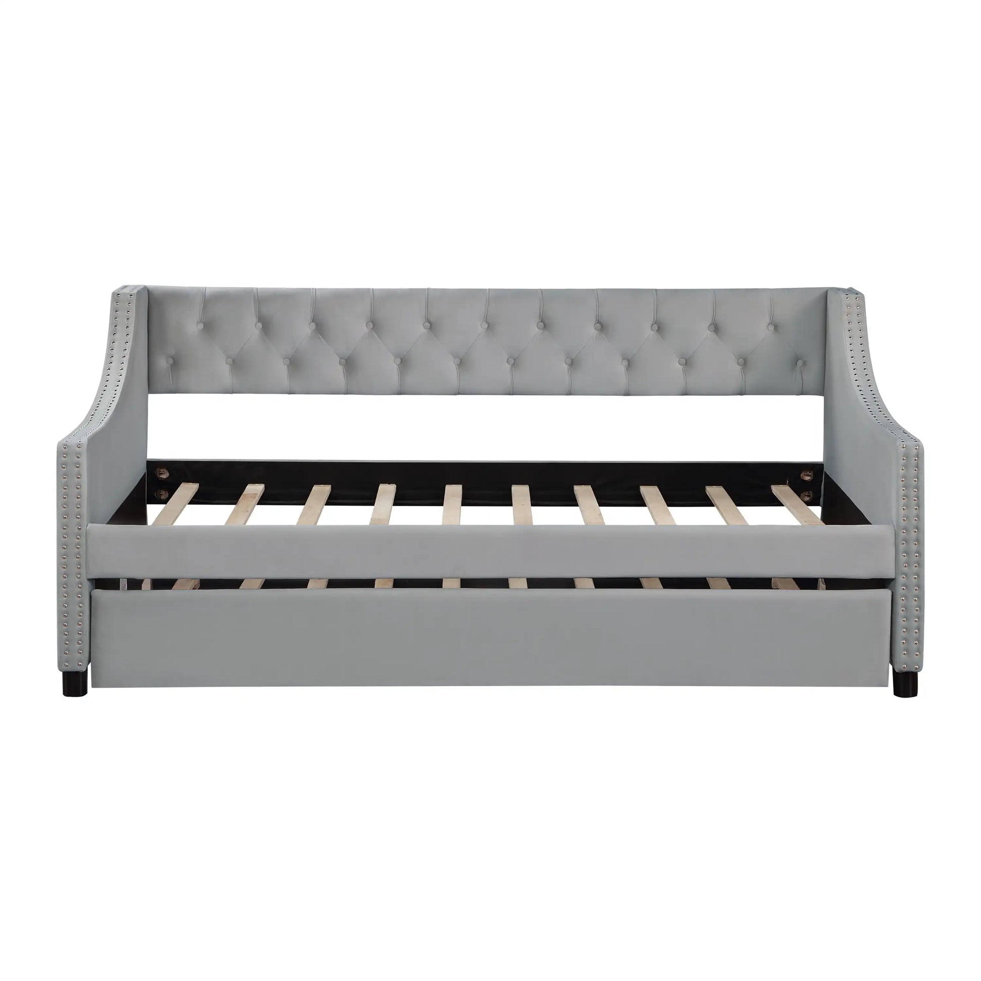 Twin Size Upholstered Daybed with Trundle, Wood Frame, Beige - Best Buy Furniture