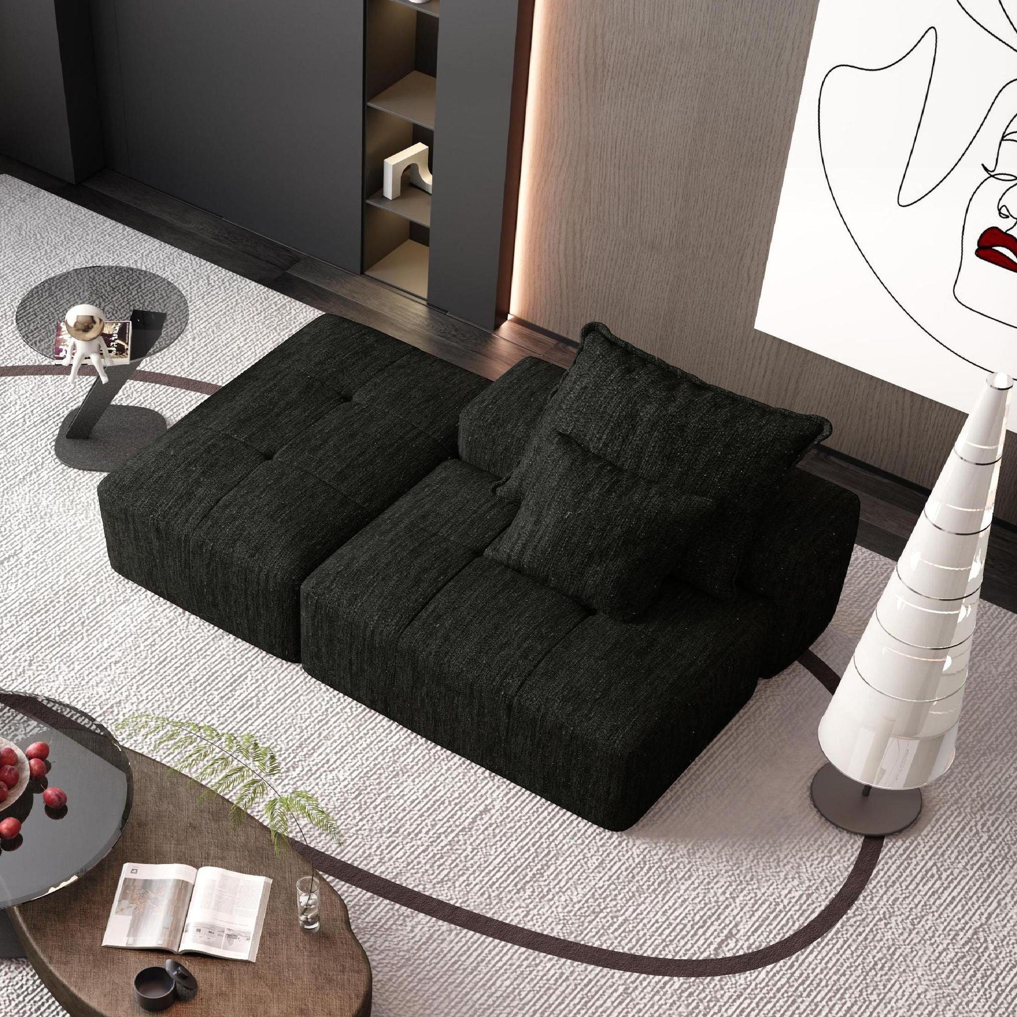 Modern Oversized Modular Sectional Sofa, Sparkling Chenille Fabric Soft Cushions With 2 Pillows