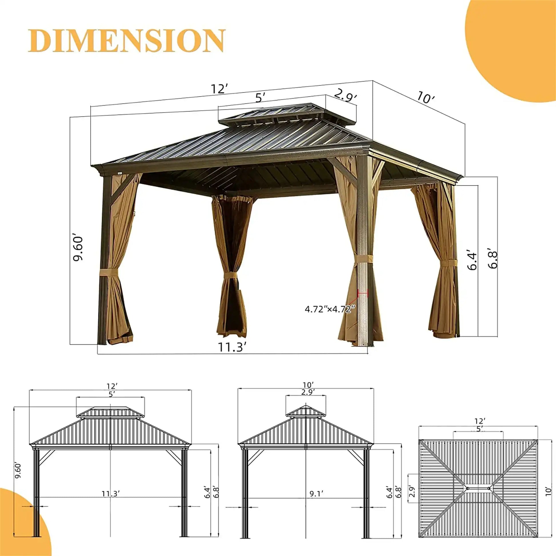 Hardtop Gazebo Outdoor Aluminum Gazebos Grill with Galvanized Steel Double Canopy for Patios Deck Backyard,Curtains&Netting - Best Buy Furniture