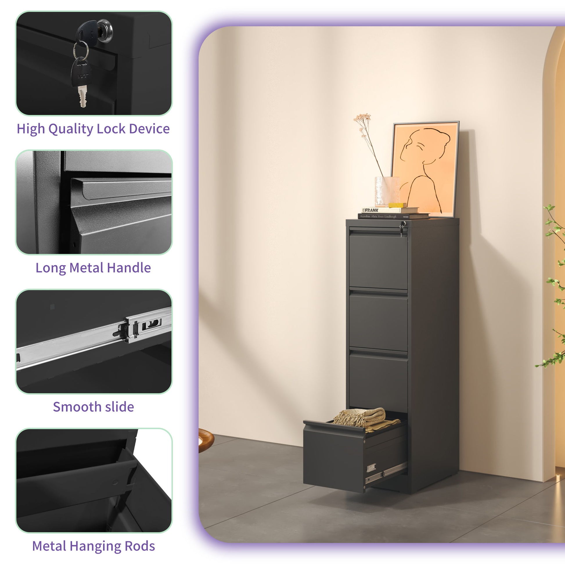 Steel Drawer Vertical File Cabinet With Lock For A4 Legal / Letter Size - Best Buy Furniture