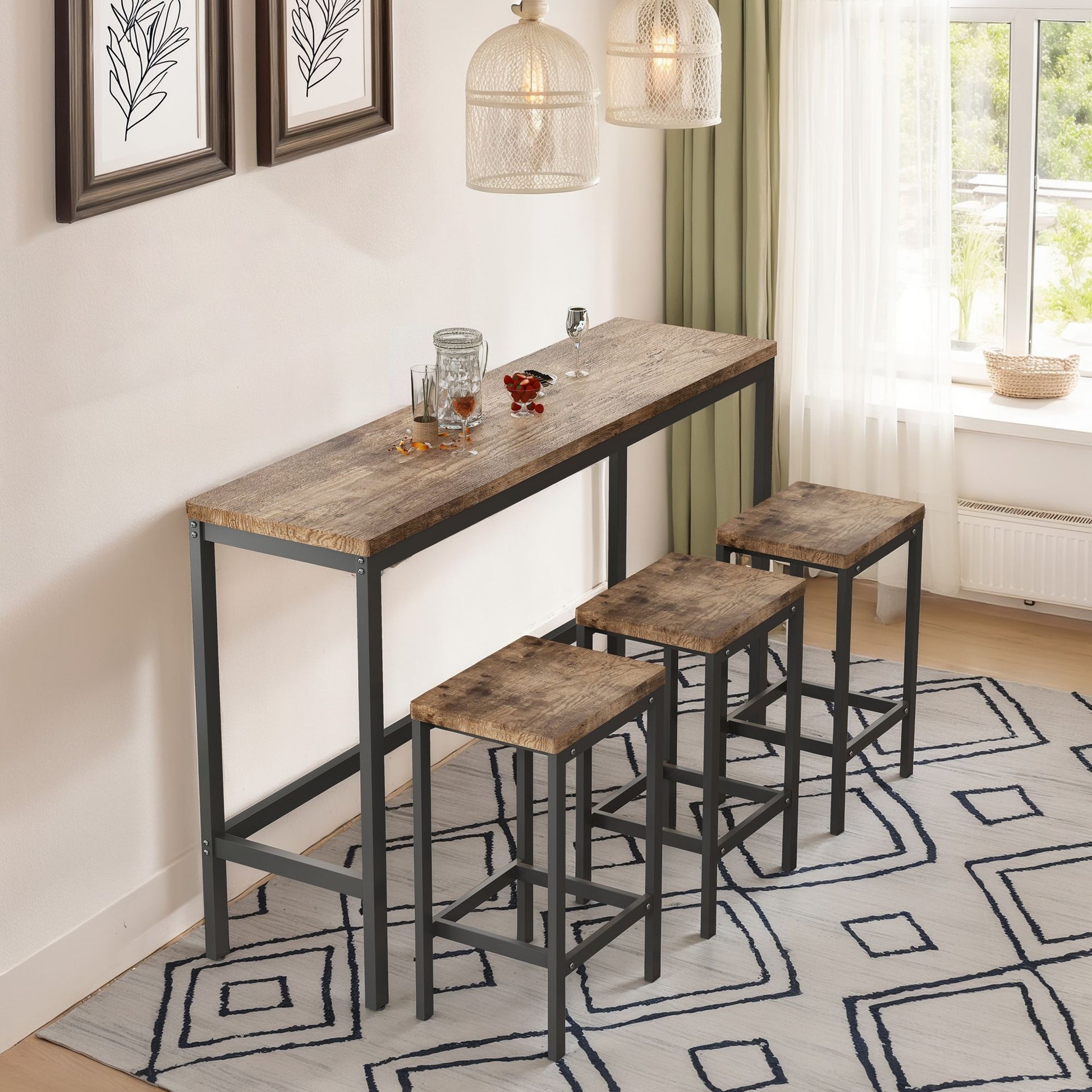 Modern Design Long Dining Table Set With 3 Stools - Best Buy Furniture