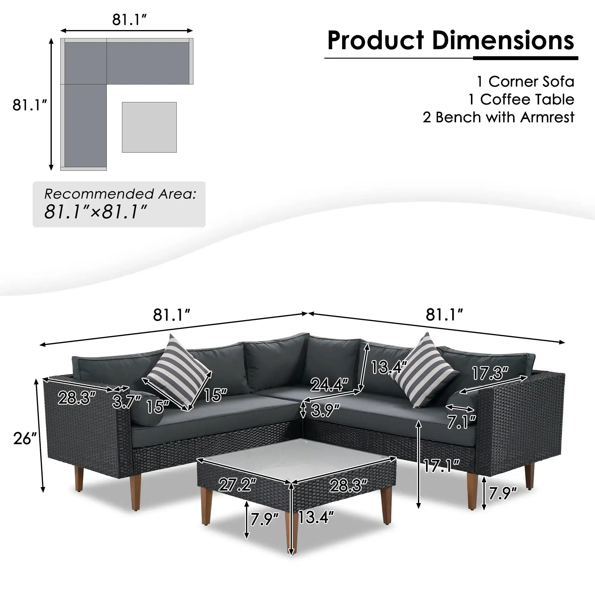 4 Piece L-Shaped Wicker Sofa Set, Outdoor Patio Furniture, Gray and Black - Best Buy Furniture