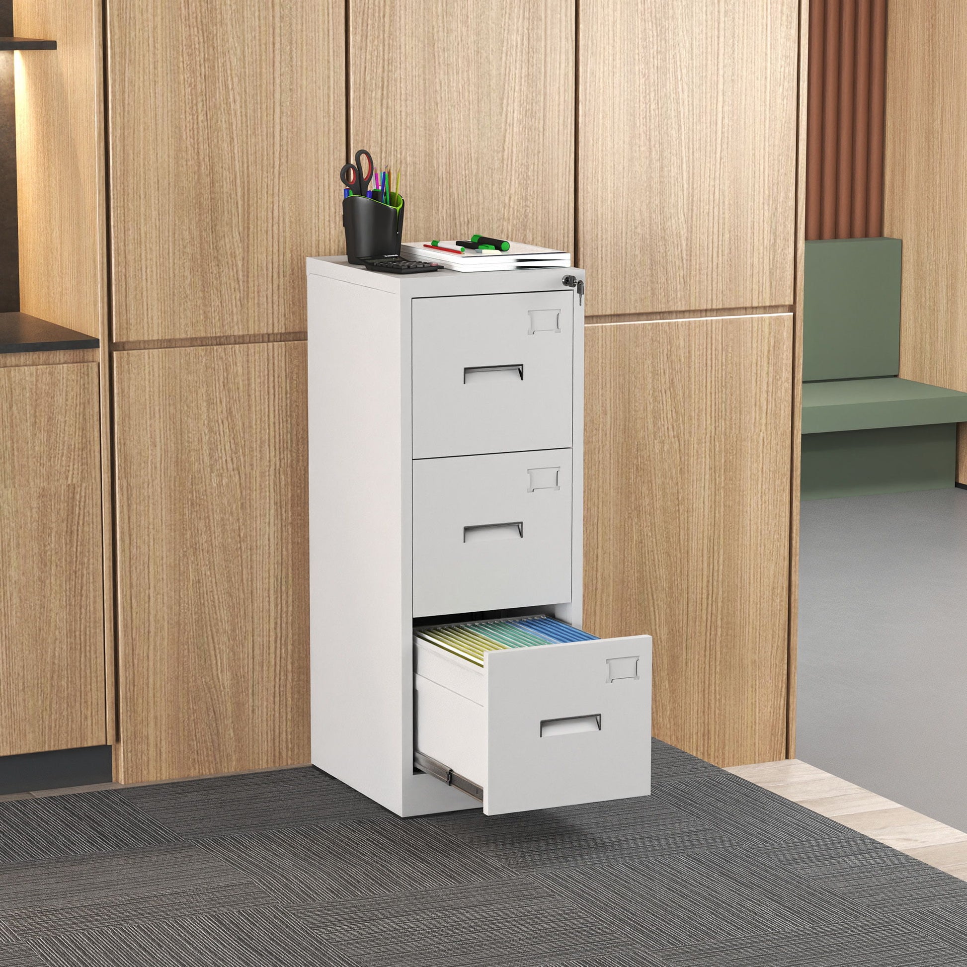Modern Drawer Metal Vertical File Cabinet With Lock And Card Slot For Office - Best Buy Furniture