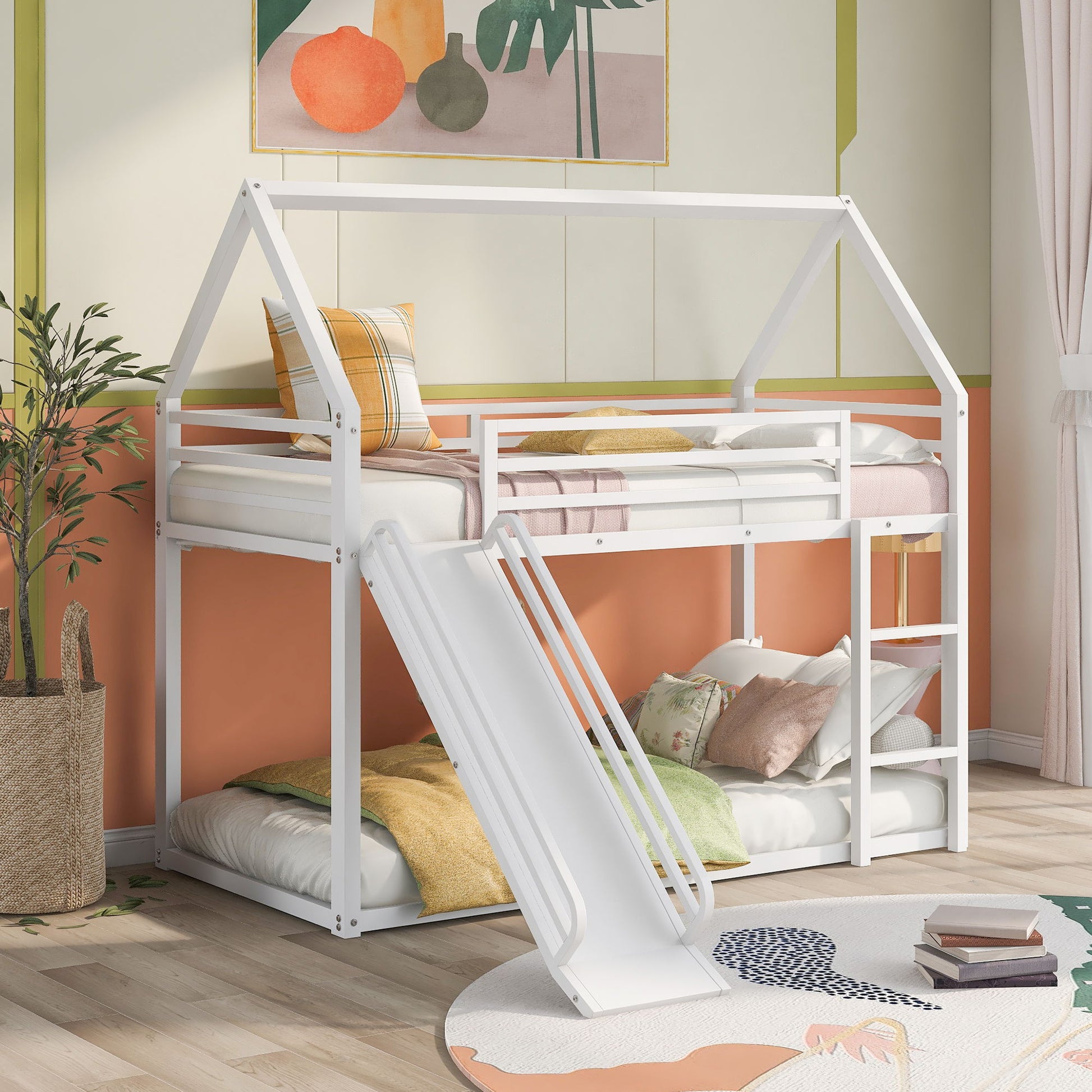 Twin Over Twin House Bunk Bed With Ladder And Slide - Best Buy Furniture