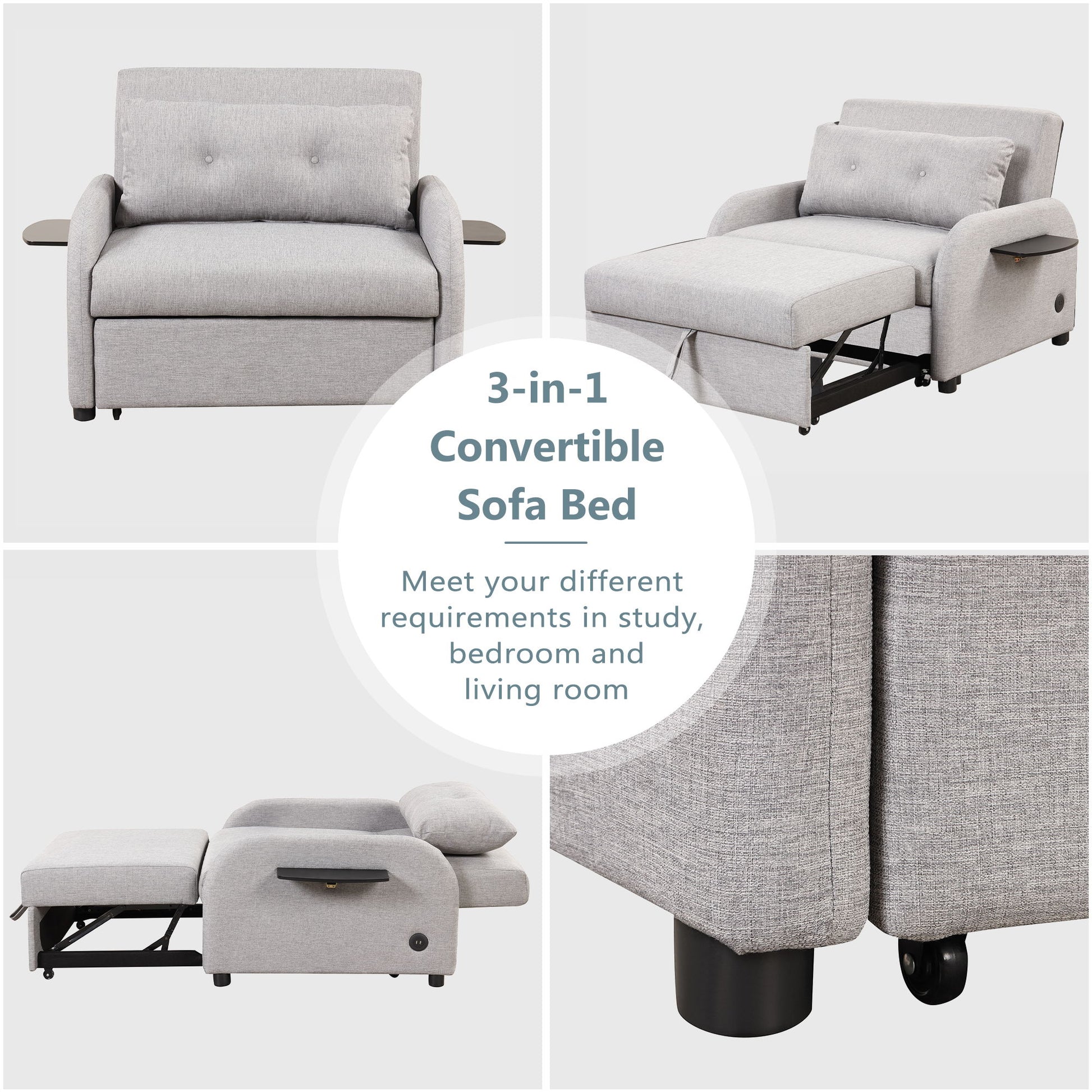 Versatile Pull Out Sofa Sleeper 3 In 1 With Wing Table & USB Charge, Compact Design - Best Buy Furniture