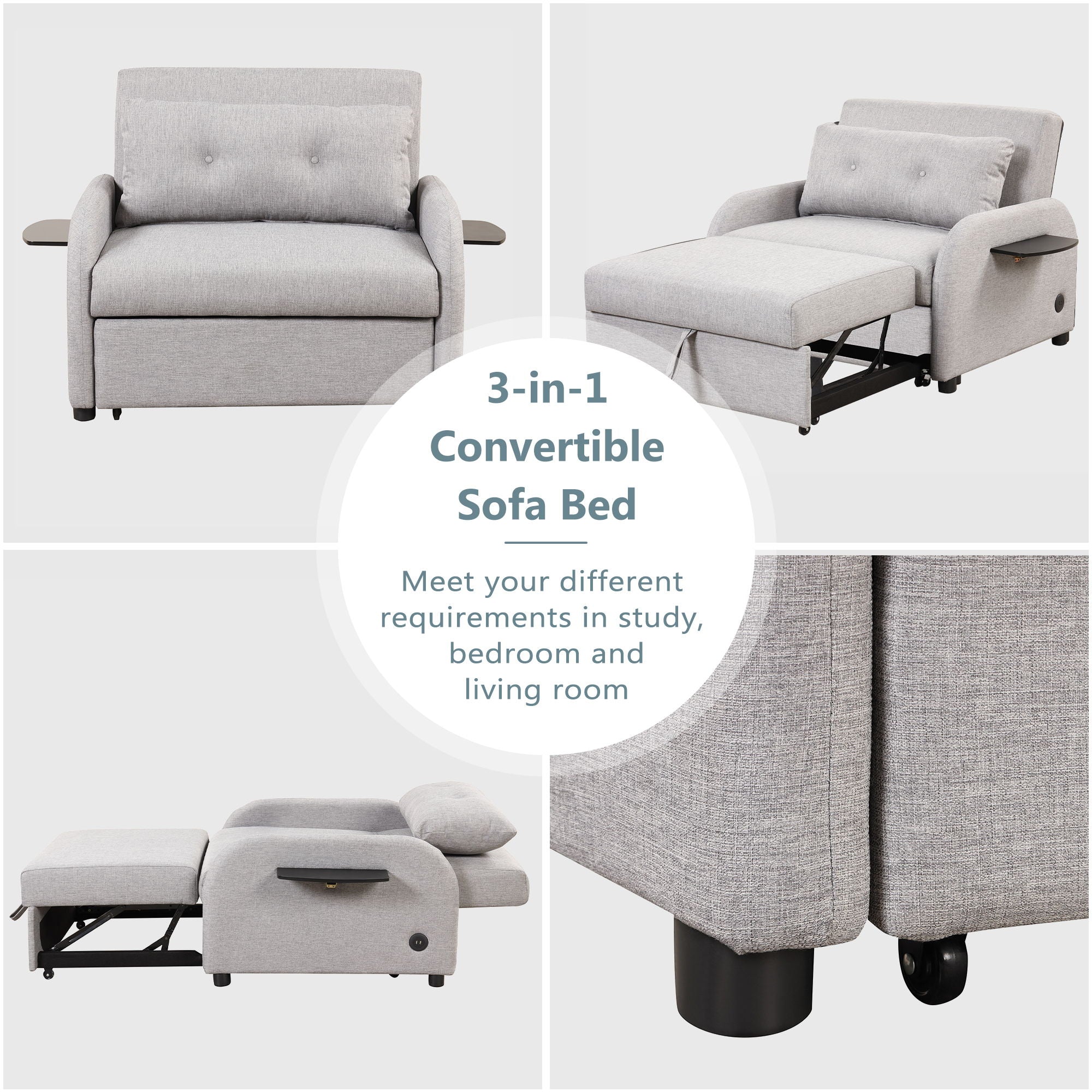 Versatile Pull Out Sofa Sleeper 3 In 1 With Wing Table & USB Charge, Compact Design - Best Buy Furniture