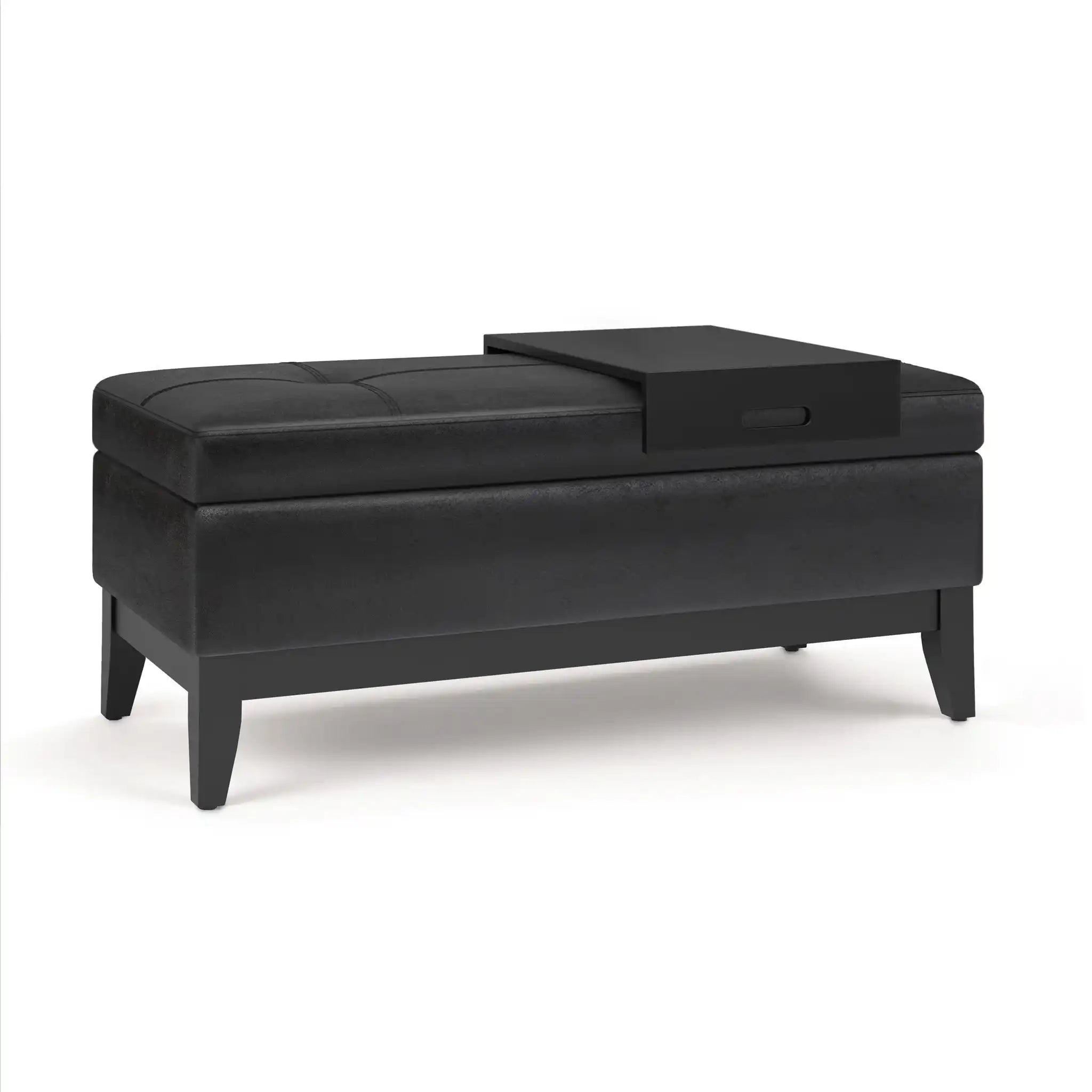 Oregon - Storage Ottoman Bench With Tray - Distressed Black - Best Buy Furniture