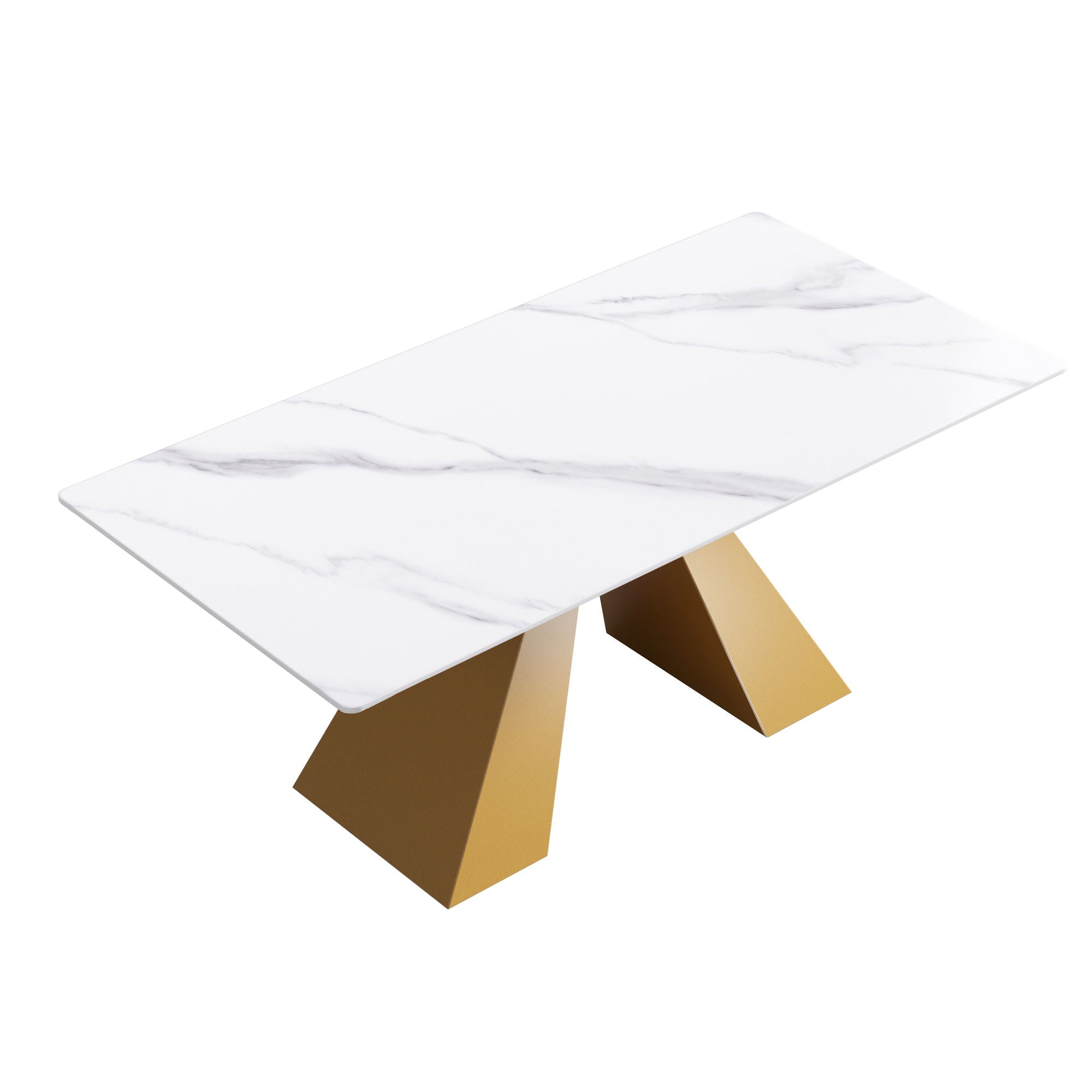 70.87" Modern Artificial Stone White Straight Edge Metal Leg Dining Table - White / Gold - Best Buy Furniture