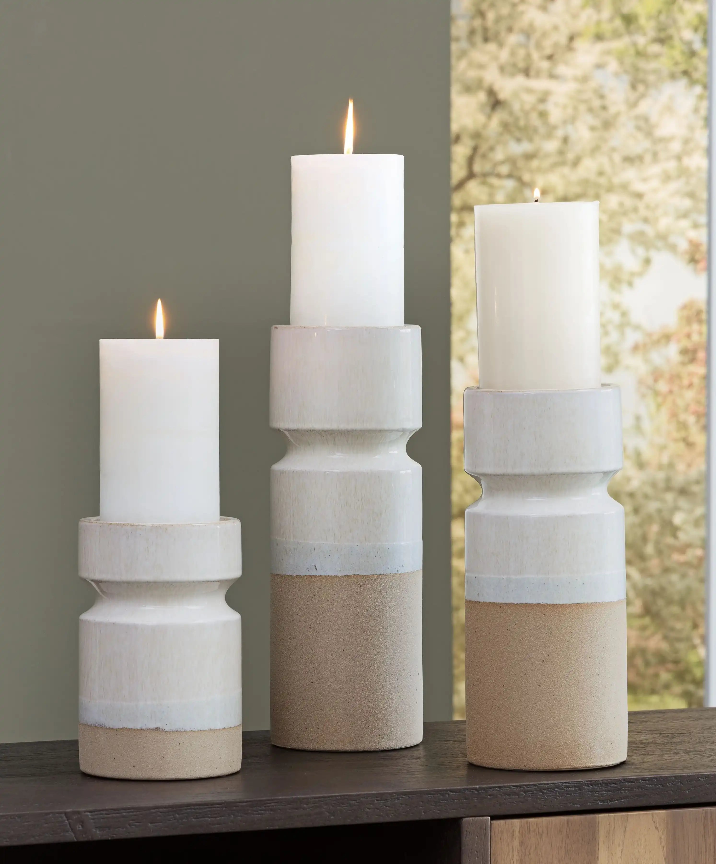 Hurston - Candle Holder Set (Set of 3) - Ivory / Brown - Best Buy Furniture