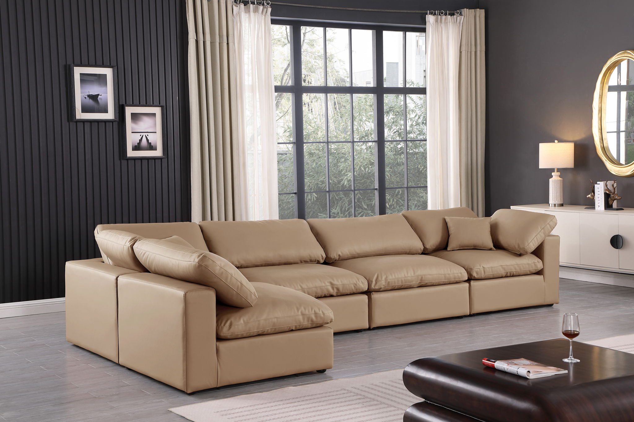 Comfy - 5 Piece Faux Leather Modular Sectional - Tan - Best Buy Furniture