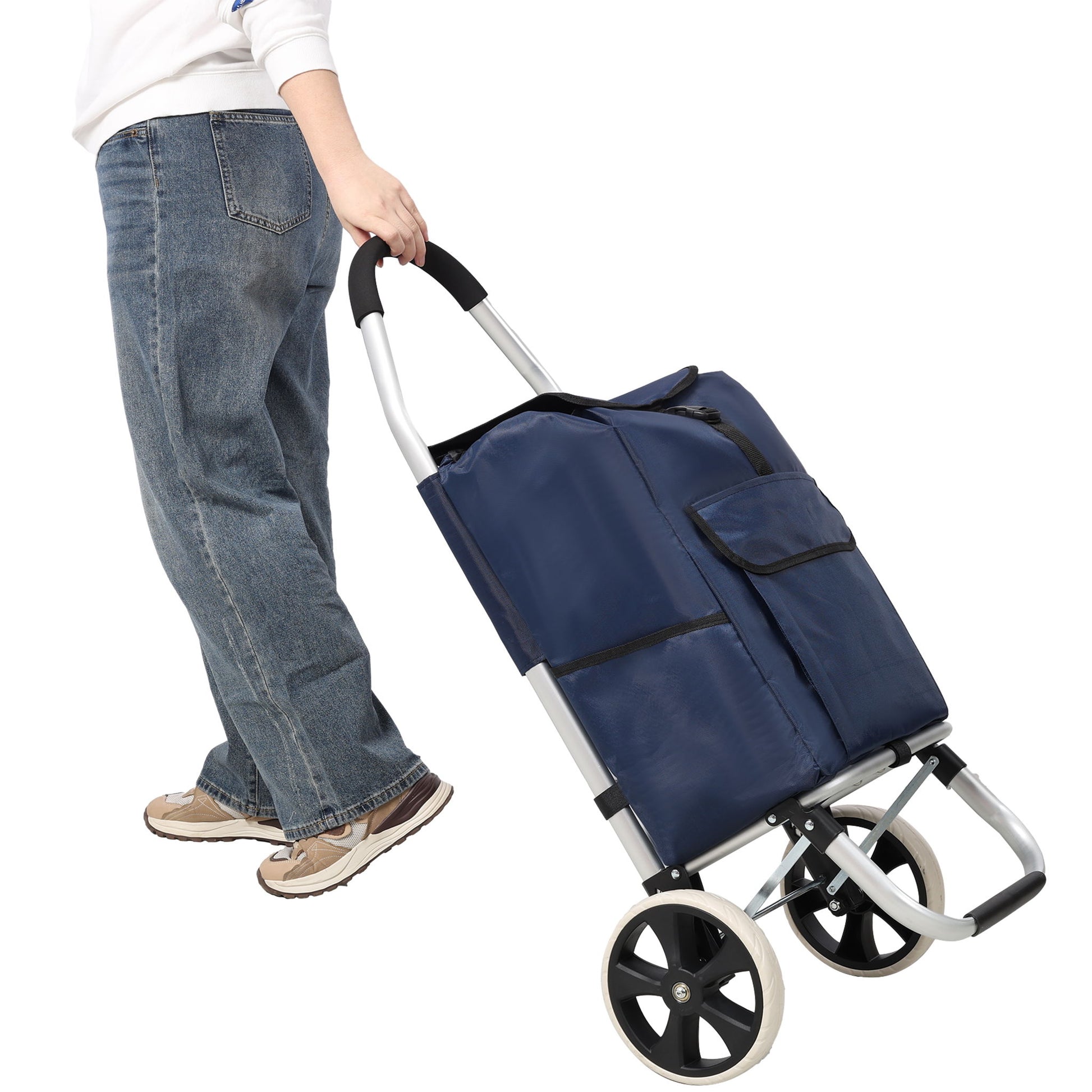 Foldable Shopping Trolley With Wheels And Waterproof Bag - Blue - Best Buy Furniture