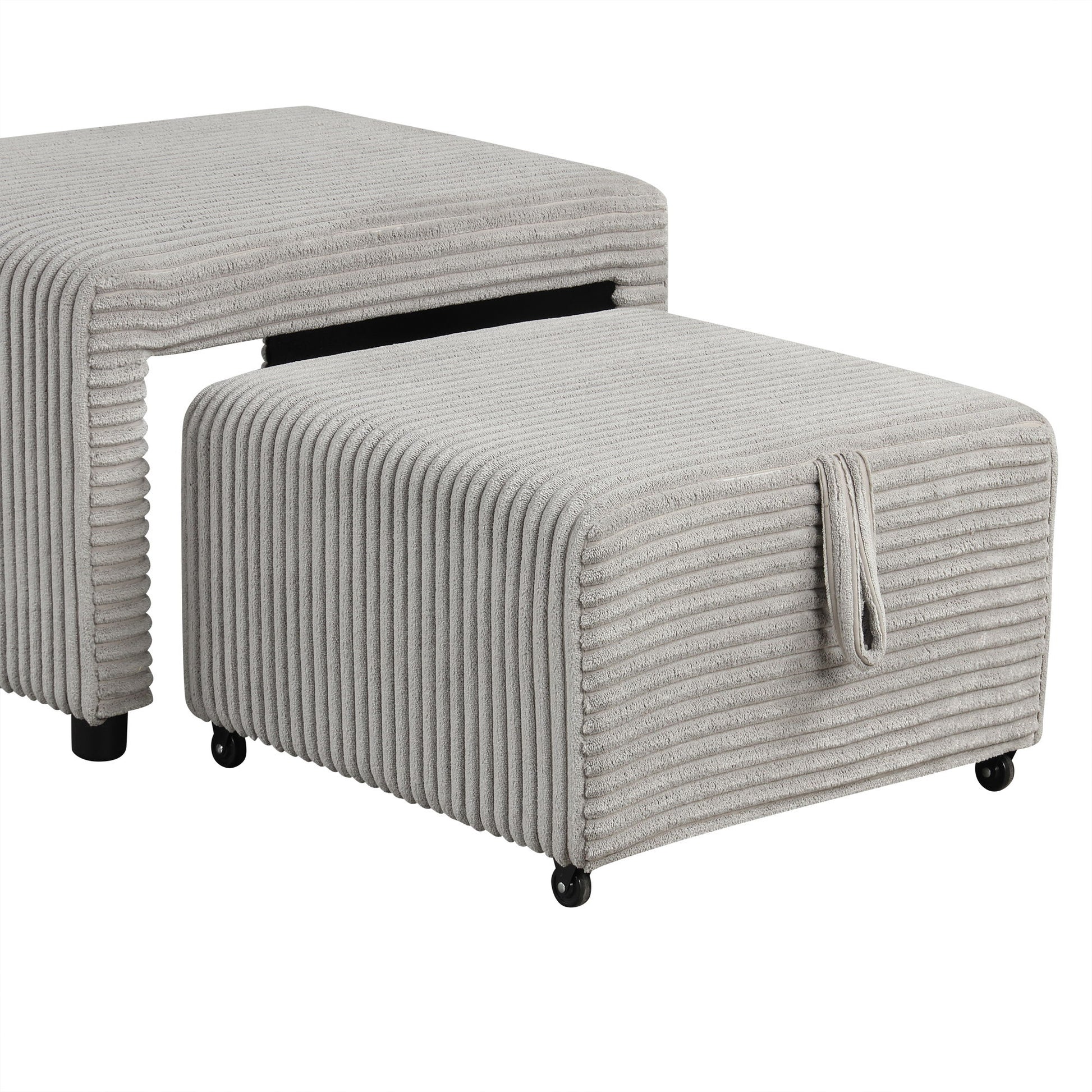 Pull-Out L-Shaped Sectional Sofa With Movable Ottoman And Stool, Large Storage Space, A Cup Holder, And 2 USB Ports For Living Room - Best Buy Furniture