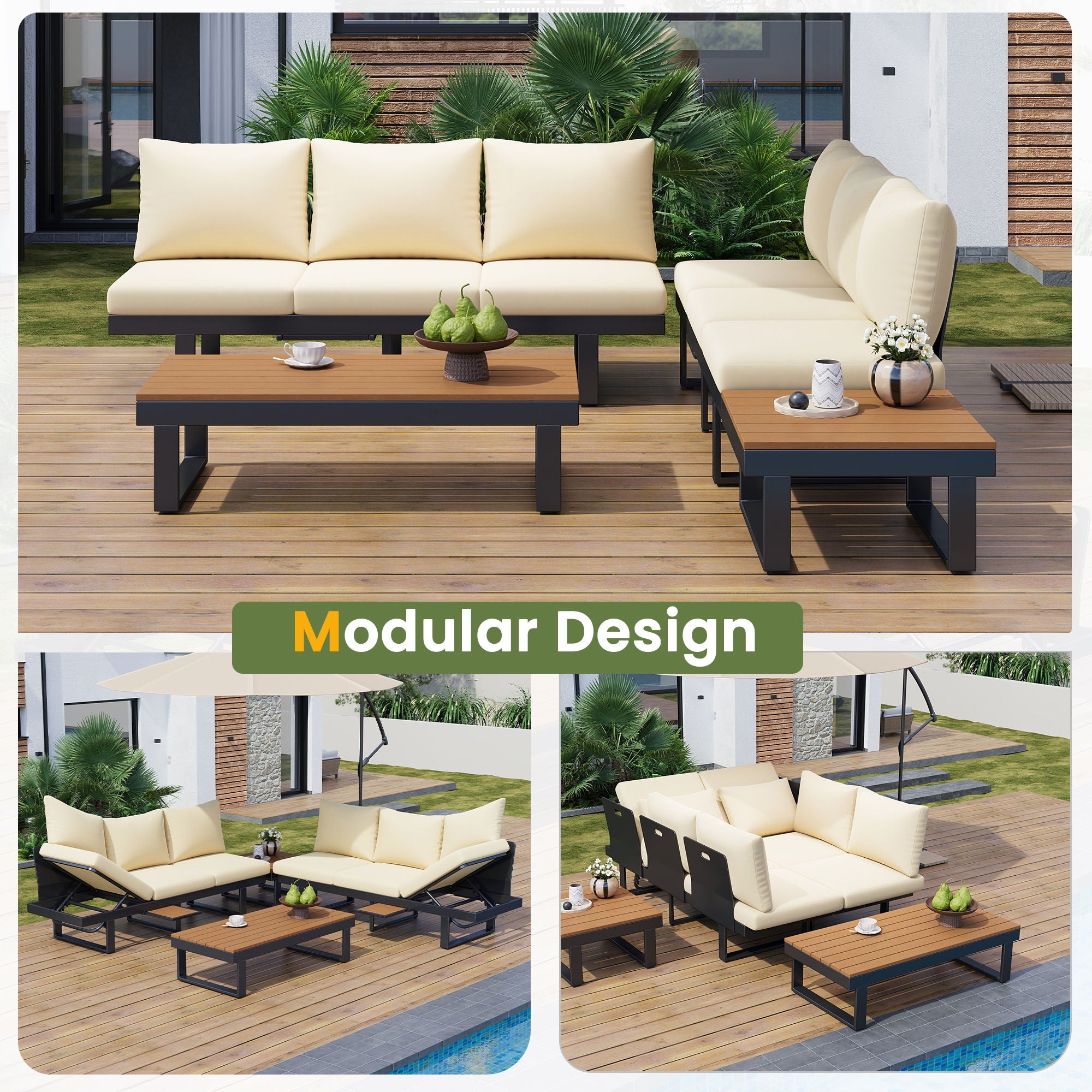 Outdoor Sectional Sofa Set With Adjustable Reclining Seats - Best Buy Furniture