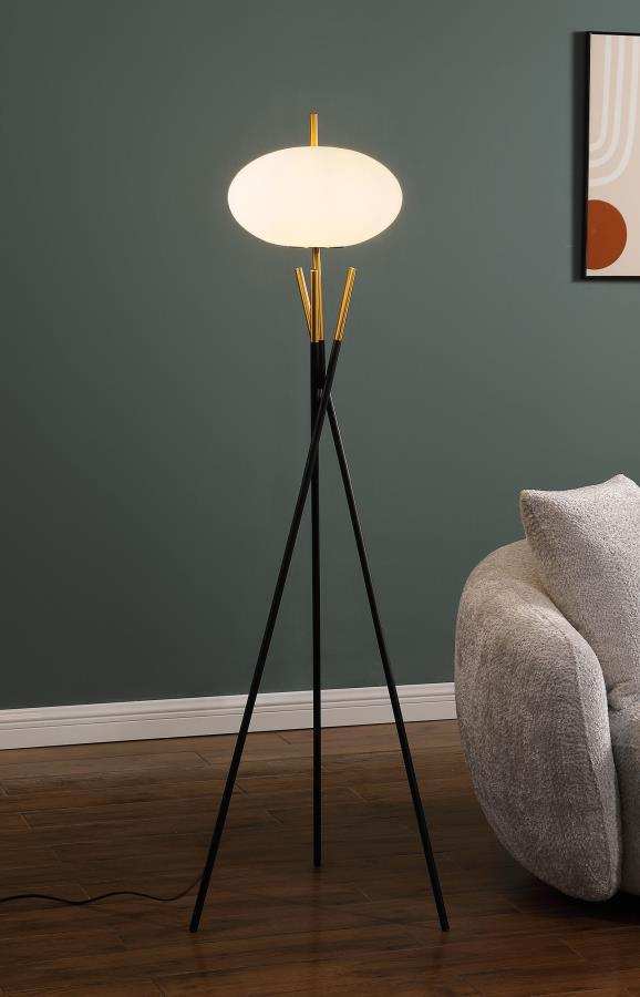 Layton - White Orb Shade Tripod Floor Lamp - Black - Best Buy Furniture
