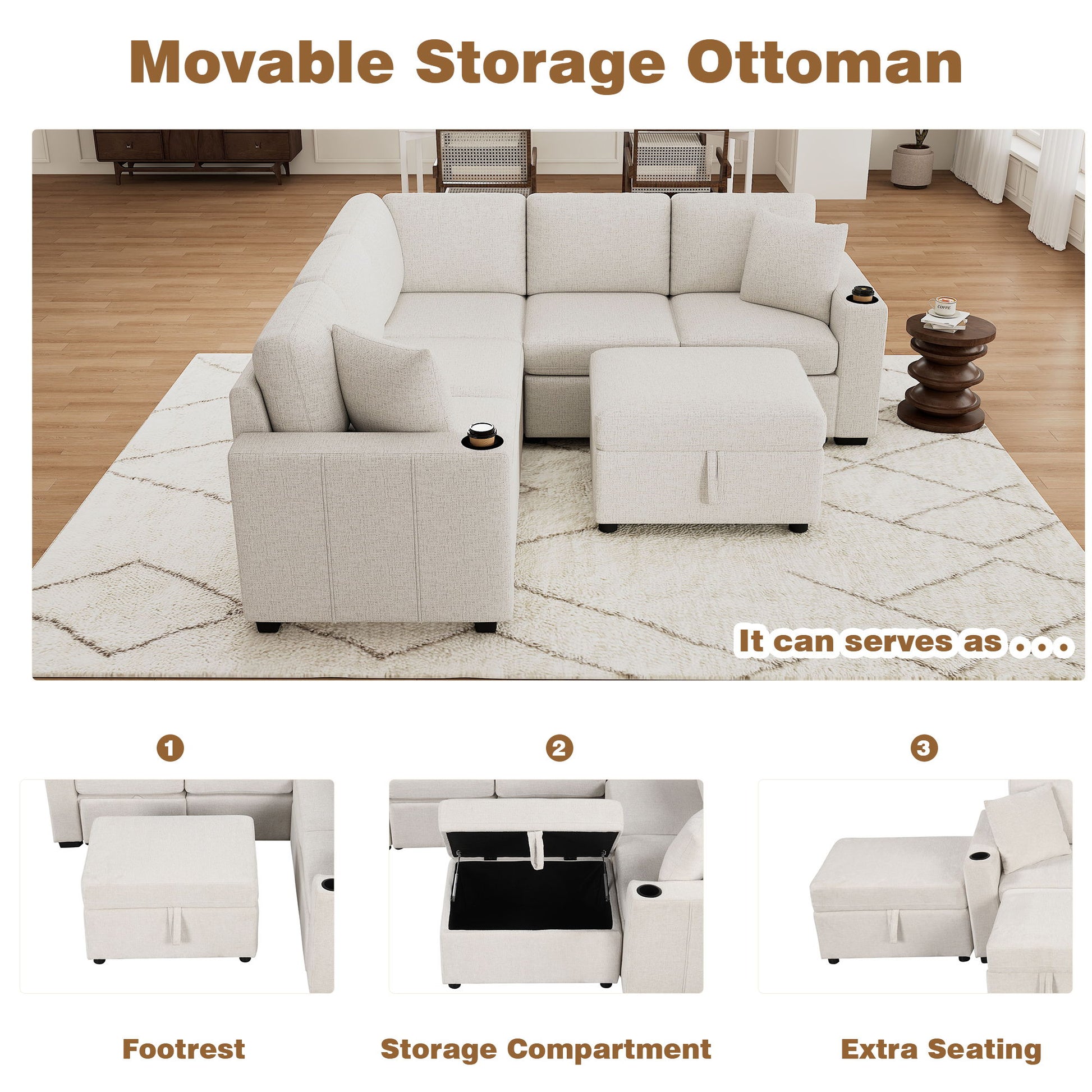 Sectional Sofa Convertible Pull-Out Sofa Bed With A Movable Storage Ottoman For Living Room - Best Buy Furniture