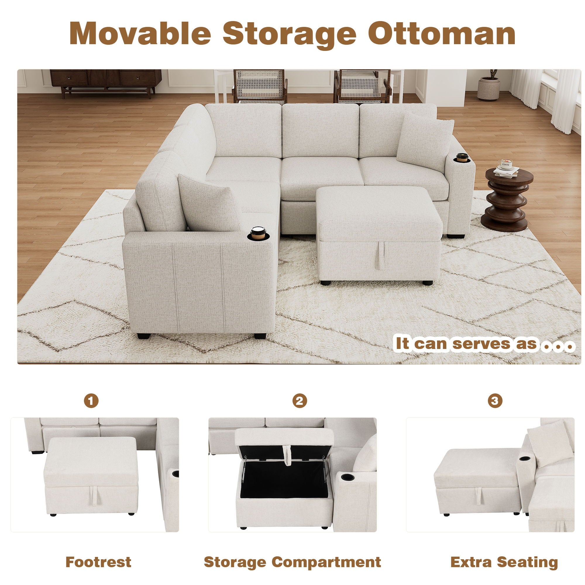 Sectional Sofa Convertible Pull-Out Sofa Bed With A Movable Storage Ottoman For Living Room - Best Buy Furniture