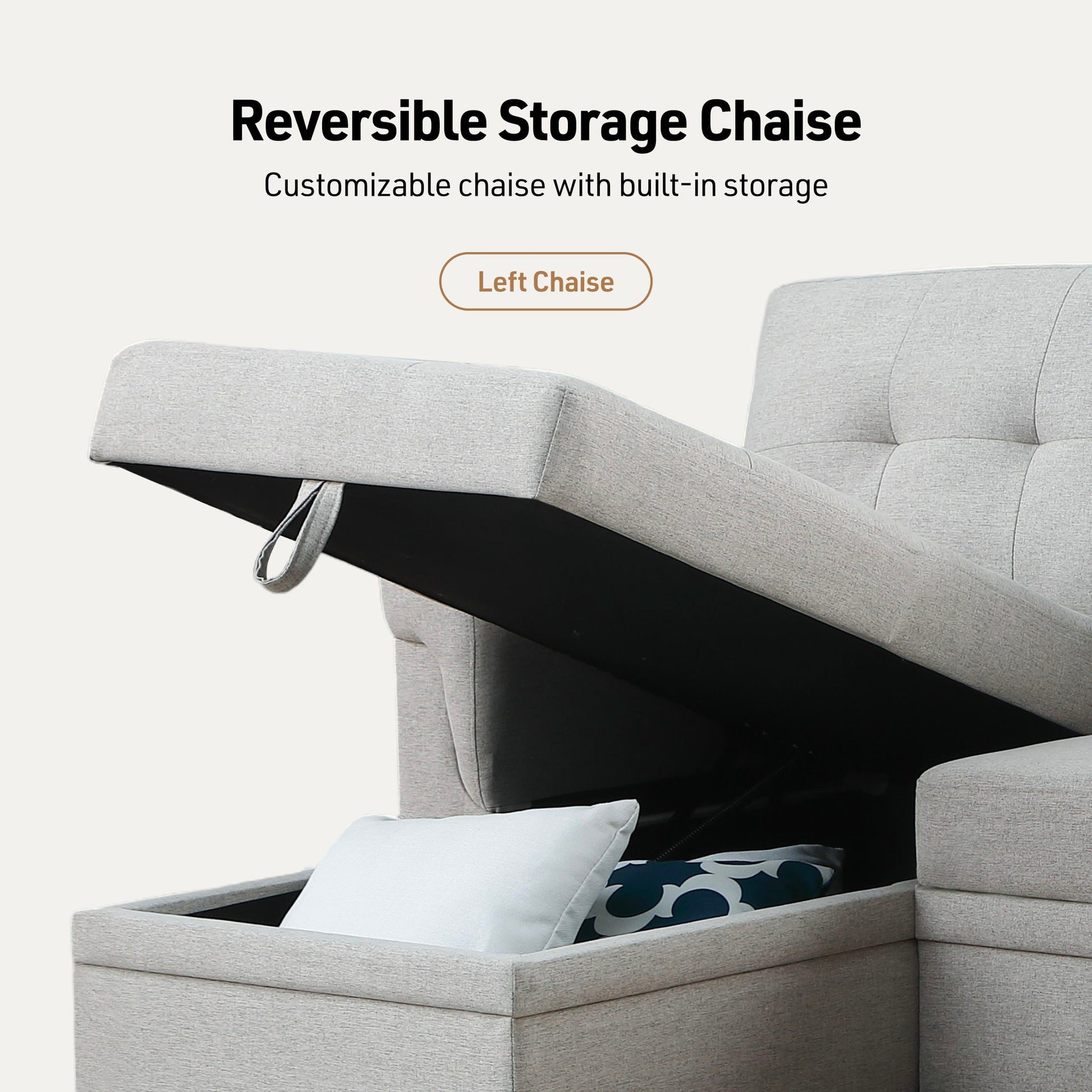 Lucca - Linen Reversible Sleeper Sectional Sofa With Storage Chaise - Best Buy Furniture