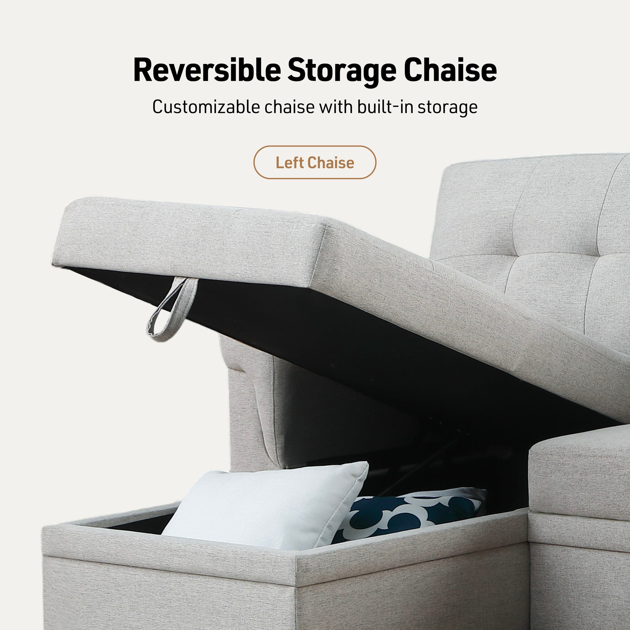 Lucca - Linen Reversible Sleeper Sectional Sofa With Storage Chaise - Best Buy Furniture