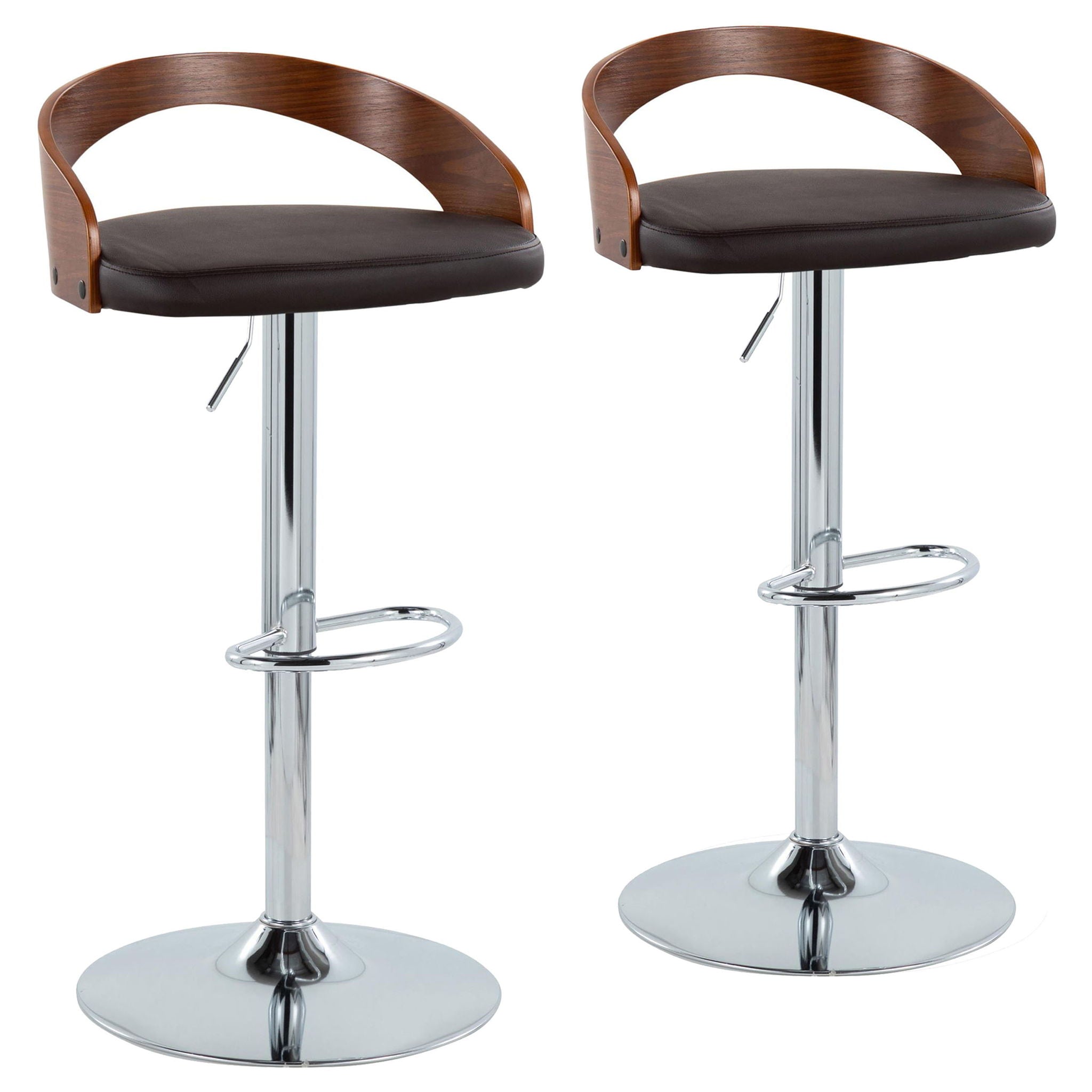 Grotto - Mid Century Modern Adjustable Height Barstool, Swivel With Oval Footrest (Set of 2) - Best Buy Furniture