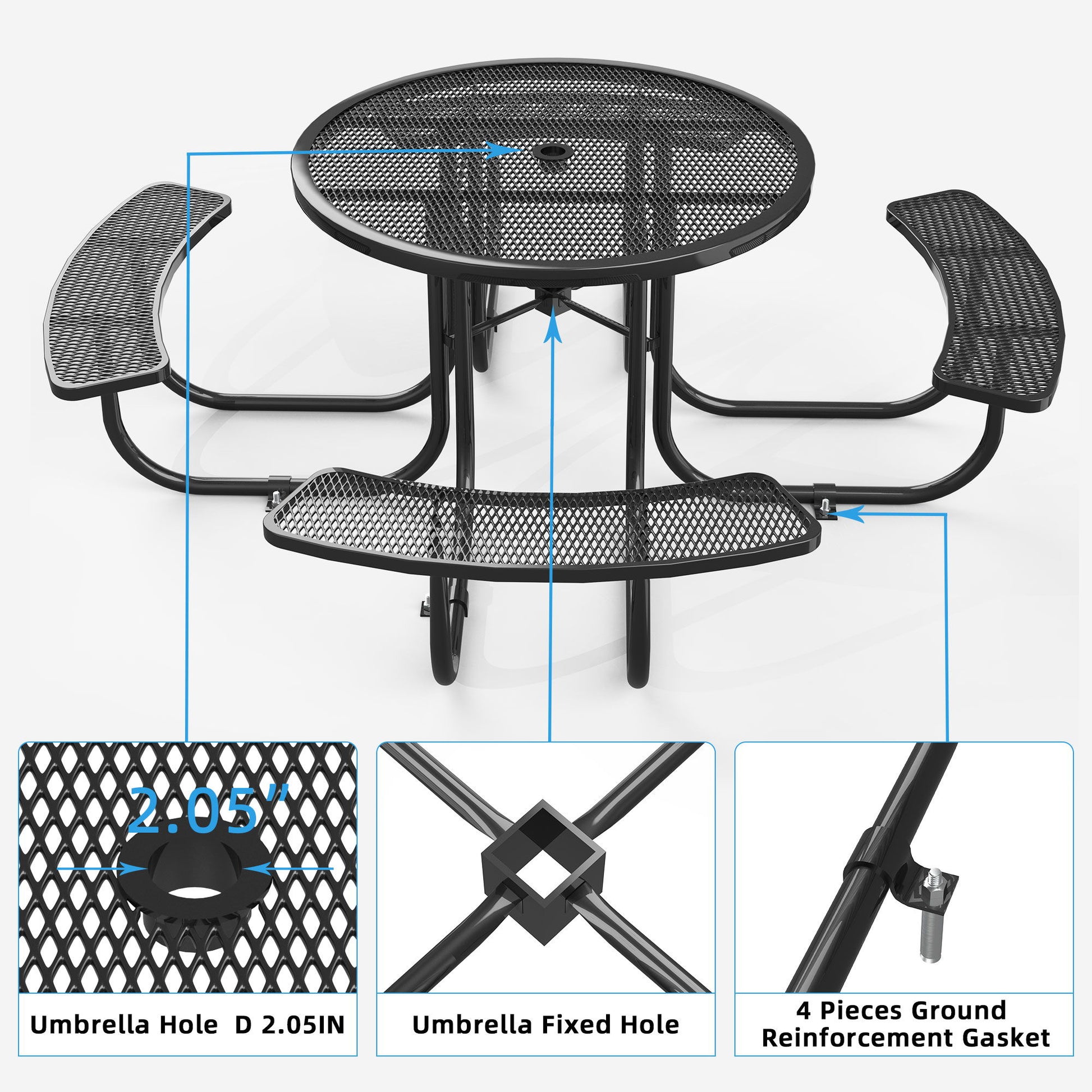 Round Outdoor Steel Picnic Table 46" With Umbrella Pole - Best Buy Furniture