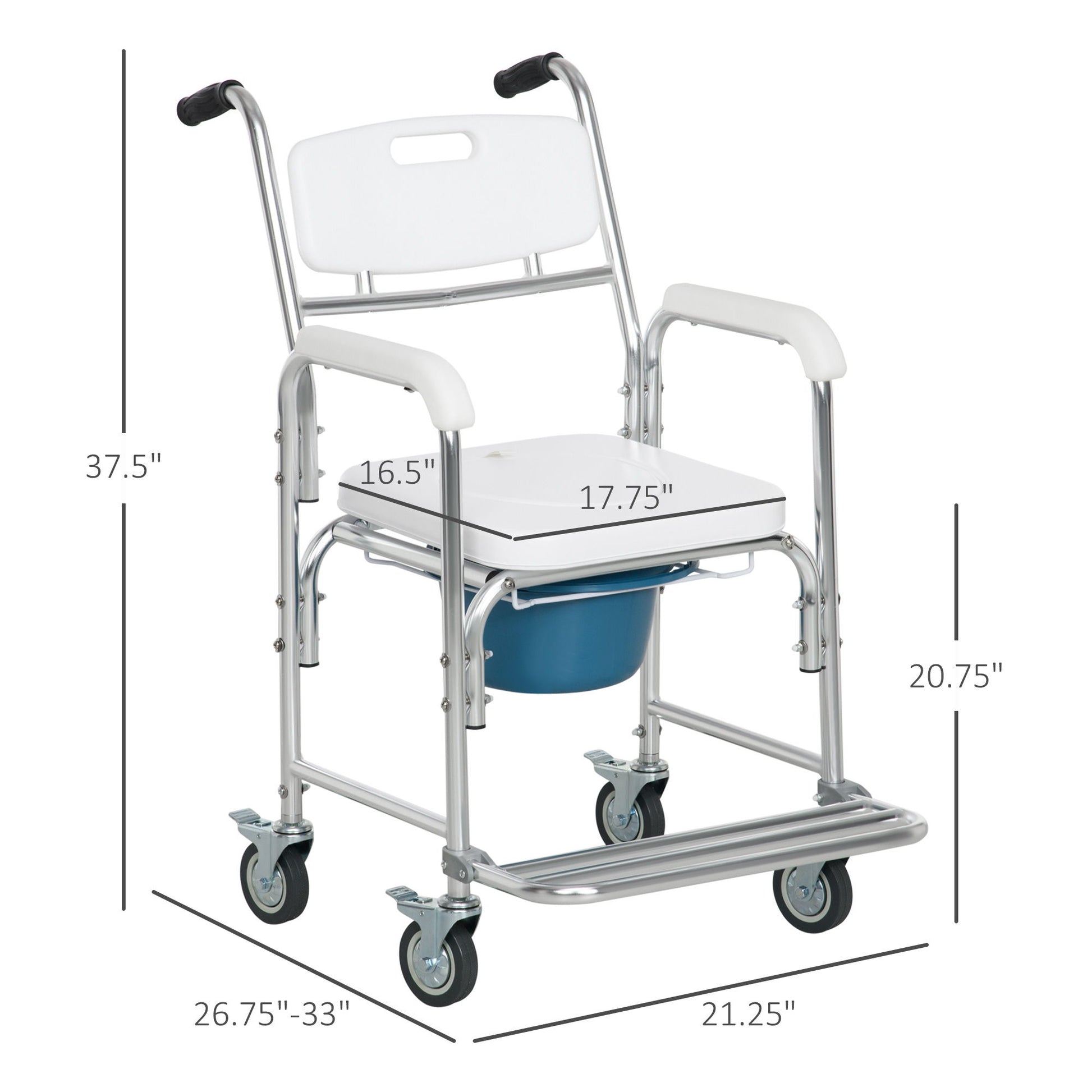 Homcom - Shower Commode Wheelchair, Padded Seat, 330 Lbs - White - Best Buy Furniture