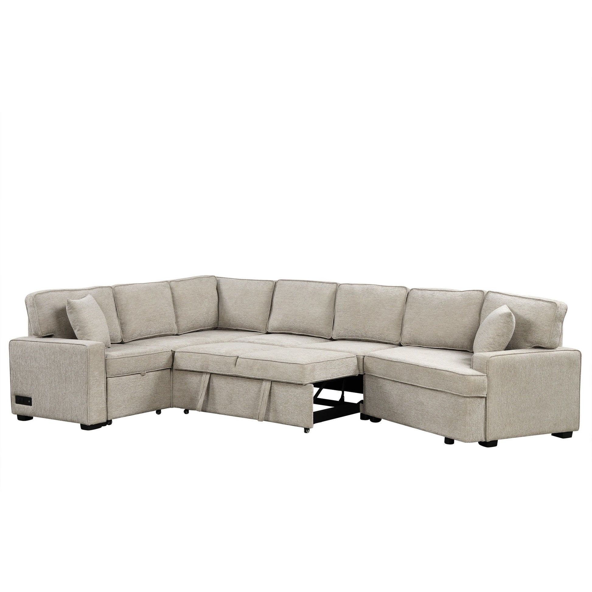 L-Shaped Sofa Sectional Sofa Couch Pull-Out Sofa Bed With Charging Devices And Cup Holders For Living Room - Best Buy Furniture
