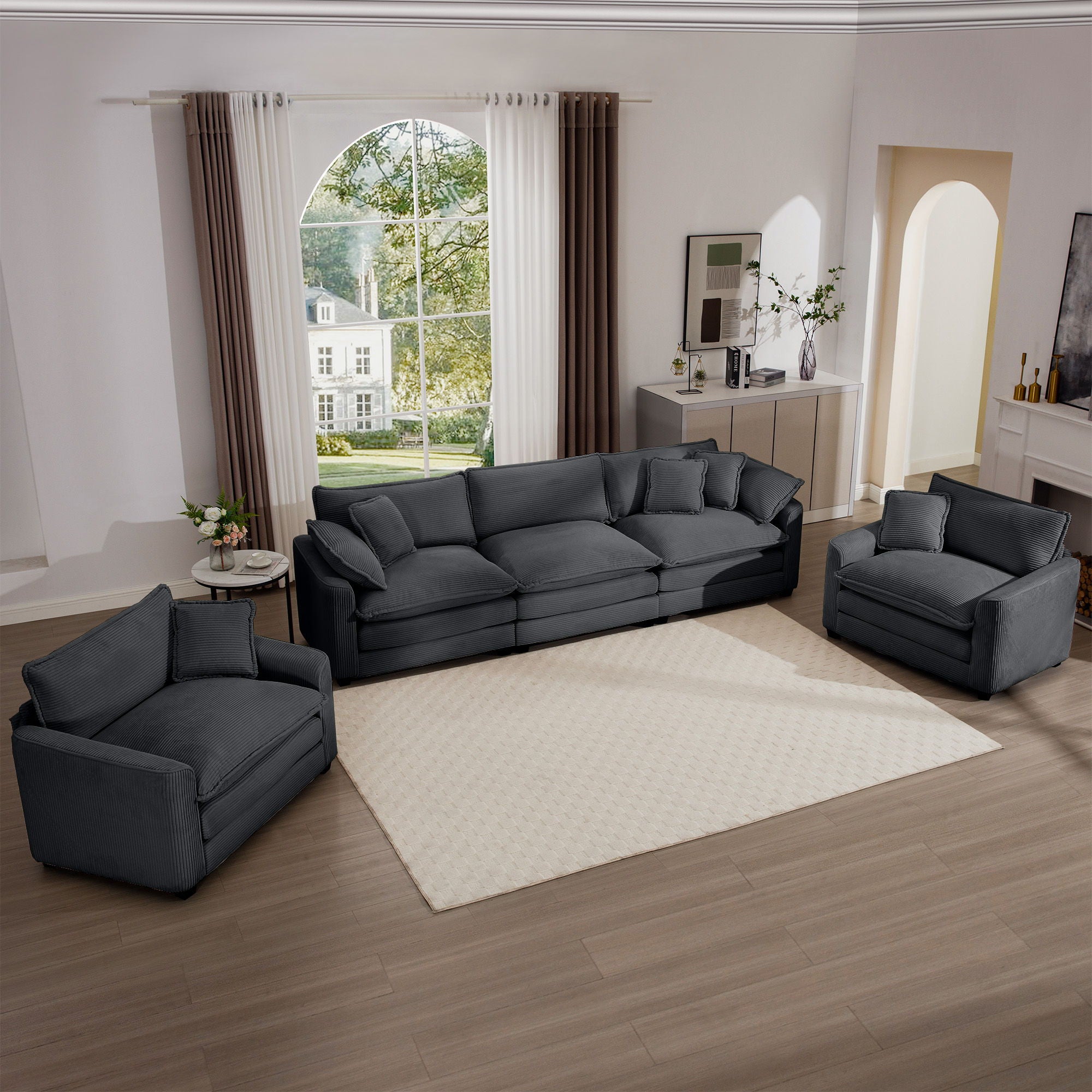 Elegant Corduroy Oversized Sectional Sofa Set With Deep Seats And Flexible Layout - Best Buy Furniture