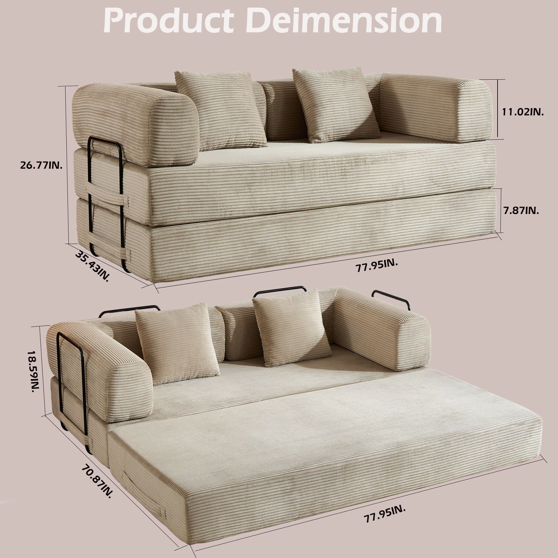 Convertible Sleeper Sofa Bed With Cylindrical Pillow, With Fixed Shape Frame - Best Buy Furniture
