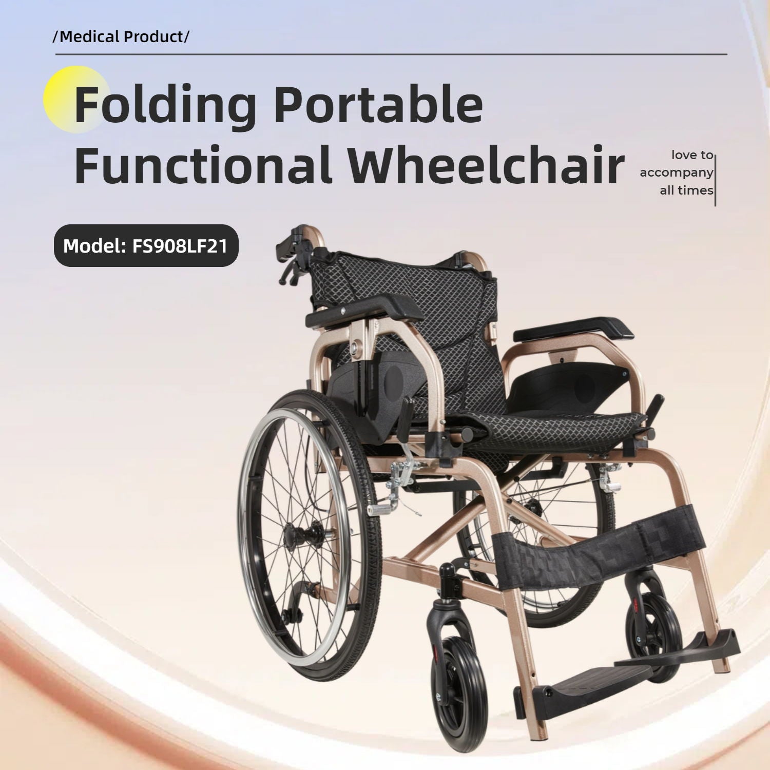 Premium Lightweight Foldable Transport Wheelchair For Adults