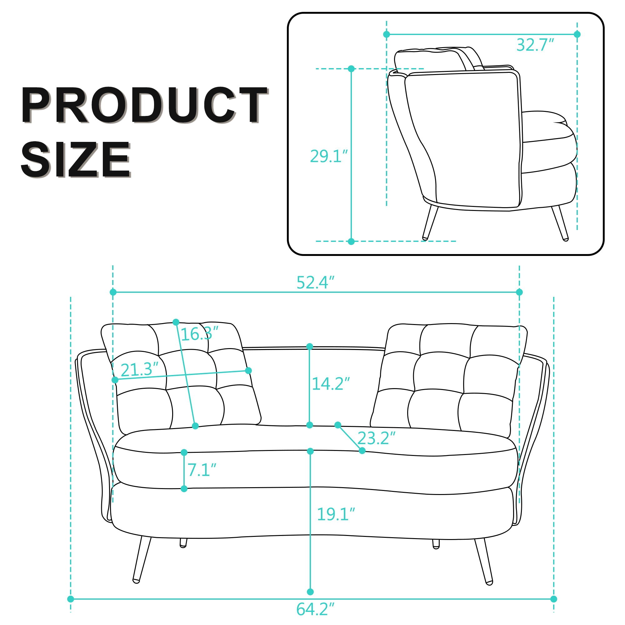 Loveseat Sofa, Upholstered Couch With Metal Legs