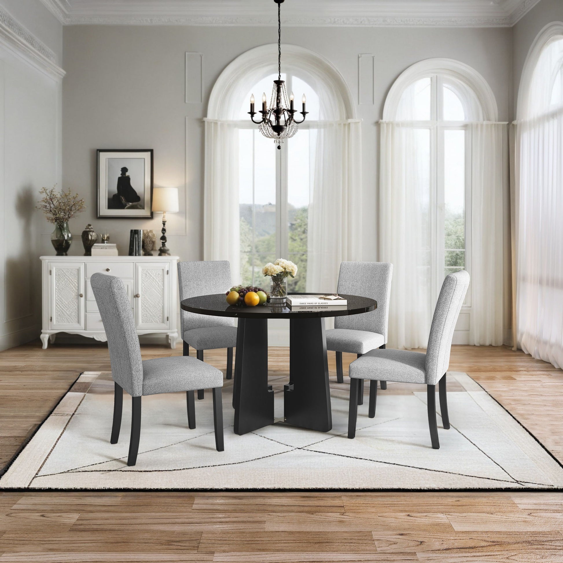 5 Piece Round Dining Table Set, Modern Table And 4 Upholstered Chairs For Dining Room - Best Buy Furniture