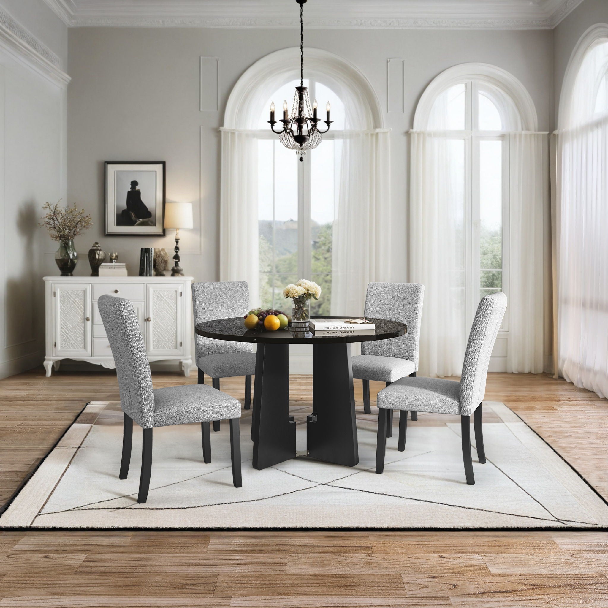 5 Piece Round Dining Table Set, Modern Table And 4 Upholstered Chairs For Dining Room - Best Buy Furniture