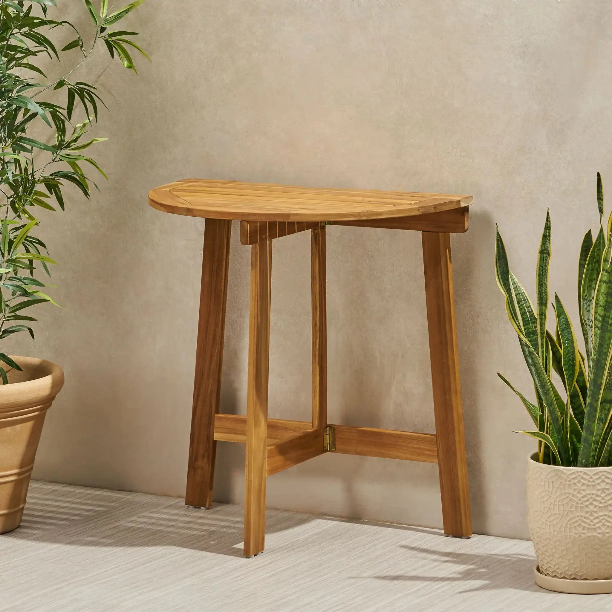 Outdoor Half Round Folding Acacia Wood Bistro Table - Best Buy Furniture