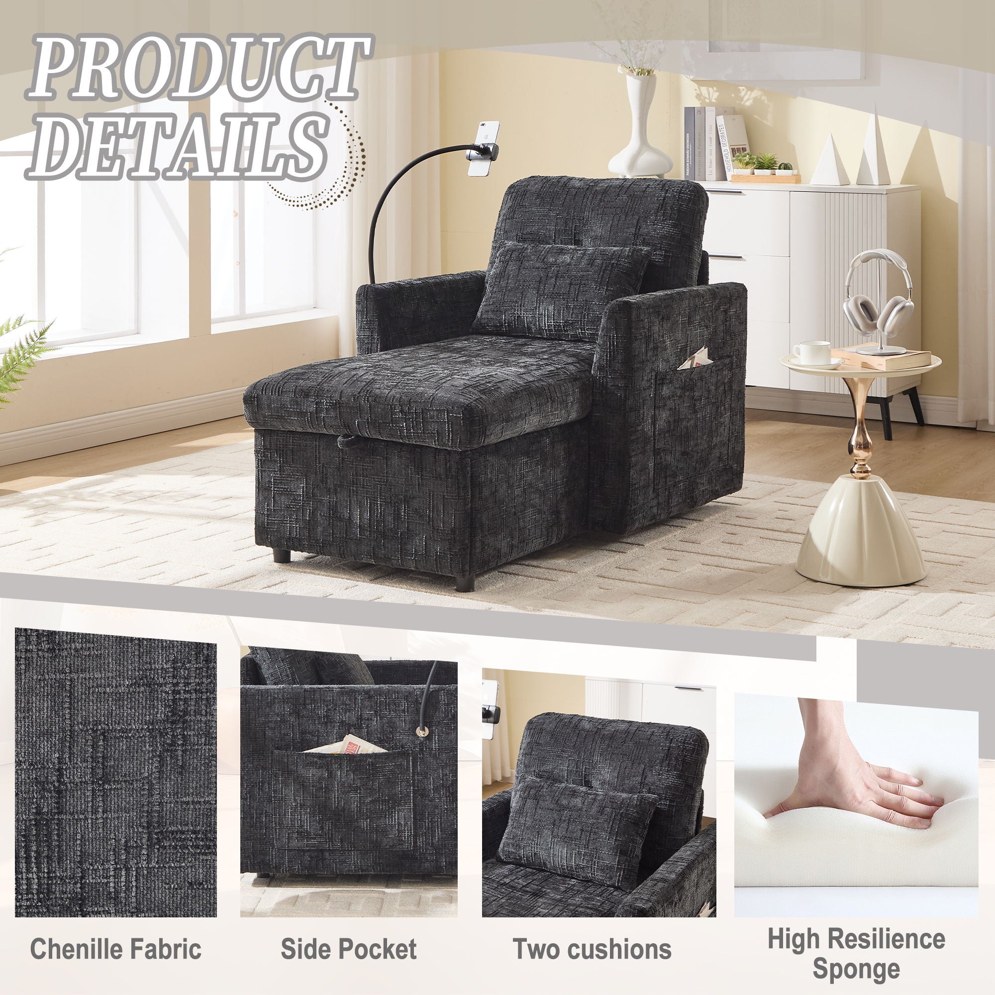 Multifunctional Chenille Recliner Sofa With Storage And Phone Bracket - Best Buy Furniture