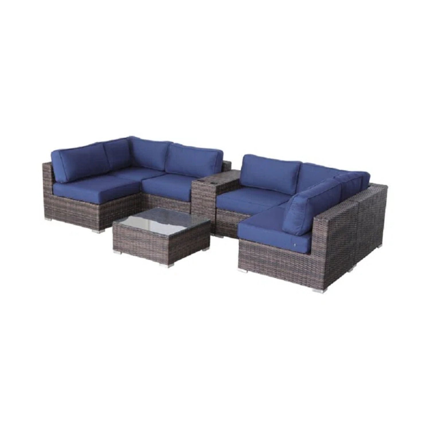 Elegant 4 Person Wicker Patio Seating Set With Cushions And Glass Top Table - Best Buy Furniture