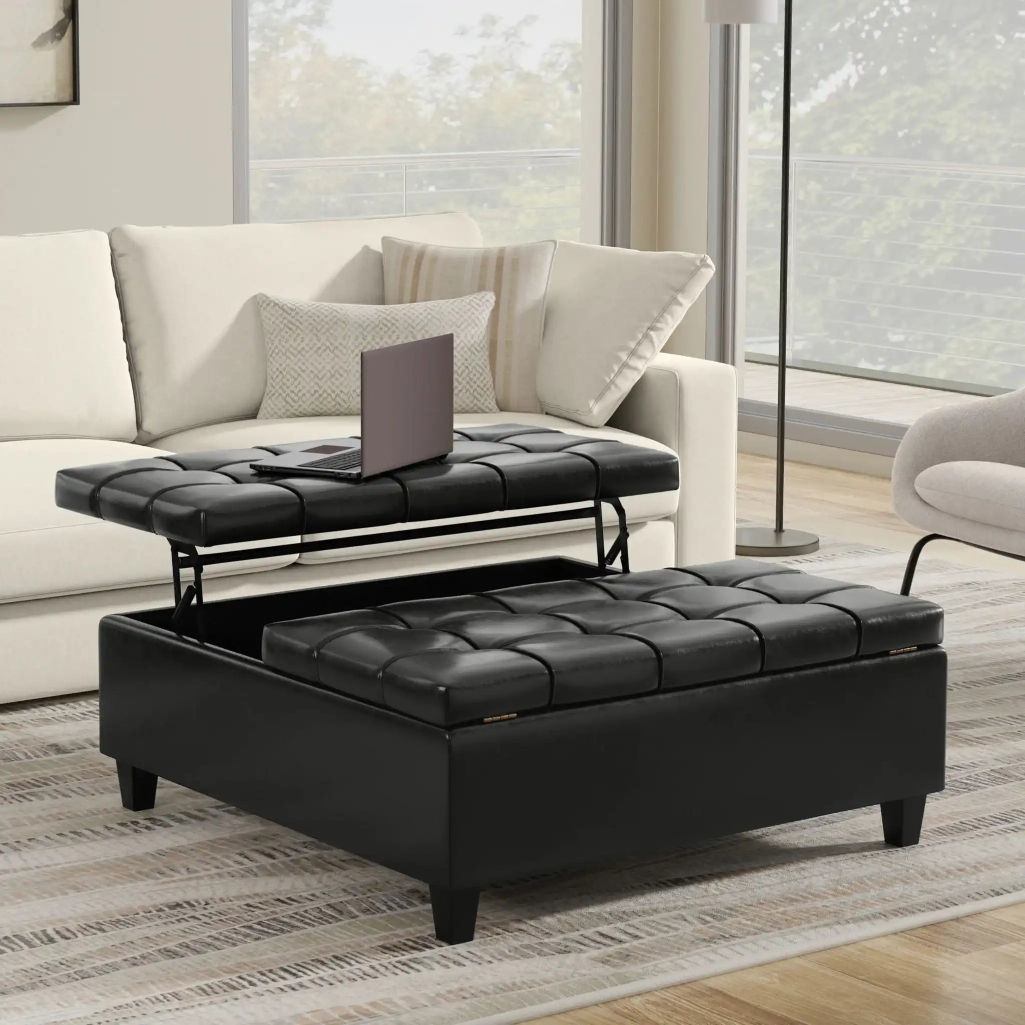 Harrison - Large Square Coffee Table Storage Ottoman - Black - Best Buy Furniture