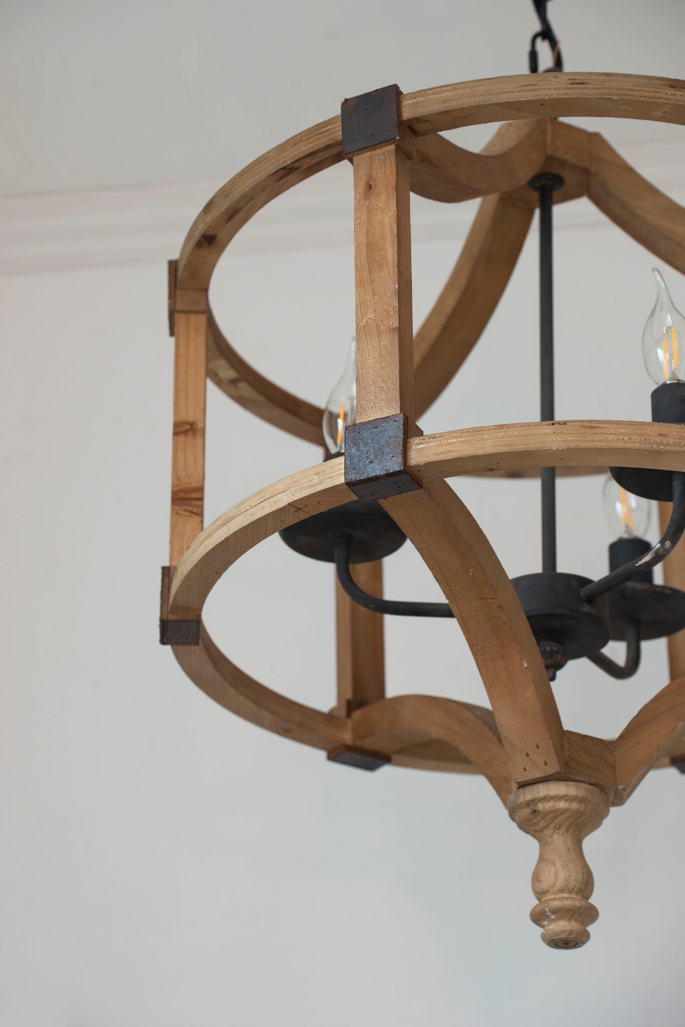 3 Light Wood Drum Chandelier, Hanging Light Fixture With Adjustable Chain For Kitchen, Bulb Not Included - Brown - Best Buy Furniture