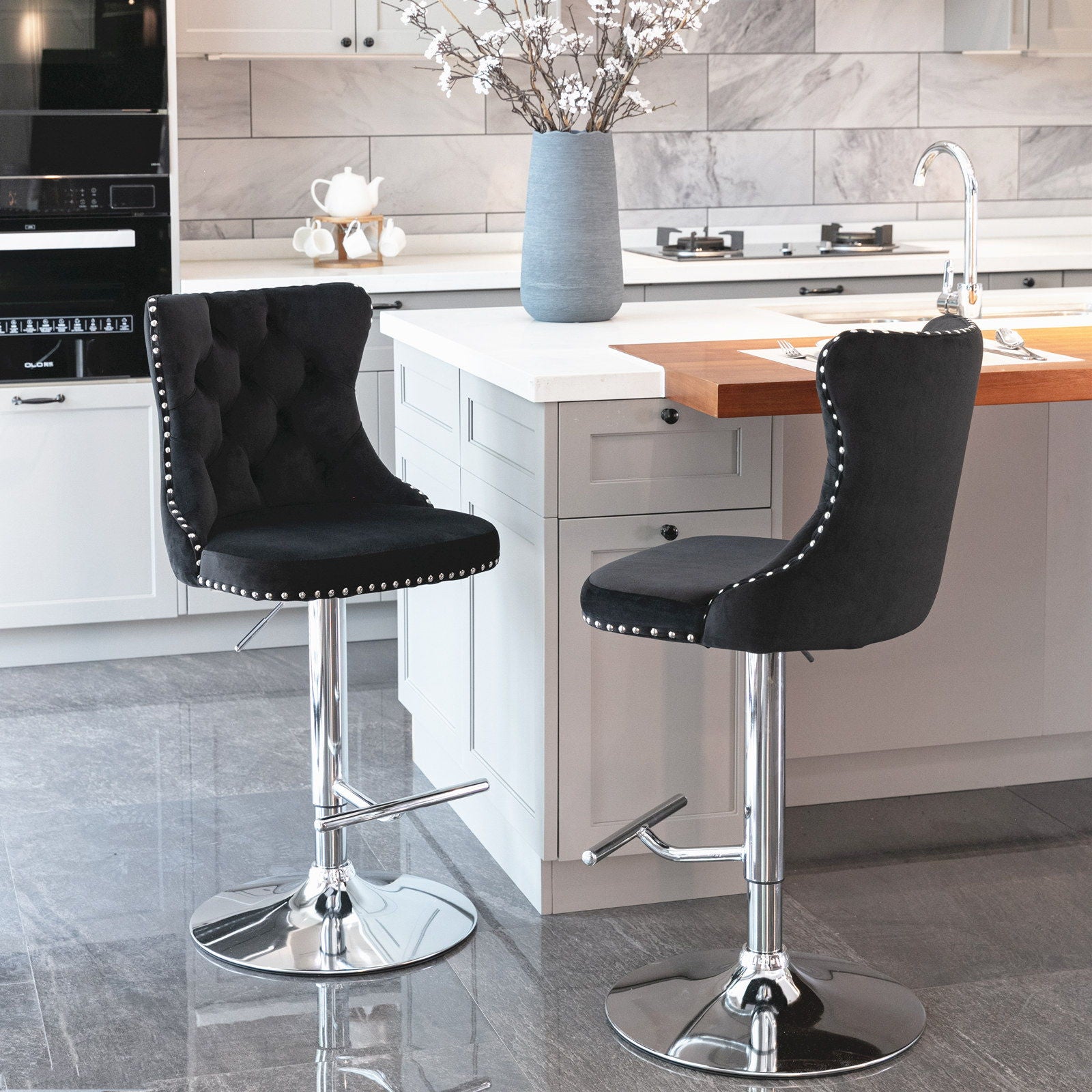 Swivel Velvet Barstools Adjusatble Seat Height From 25-33", Modern Upholstered Chrome Base Bar Stools With Backs Comfortable Tufted For Home Pub And Kitchen Island (Set of 2) - Best Buy Furniture